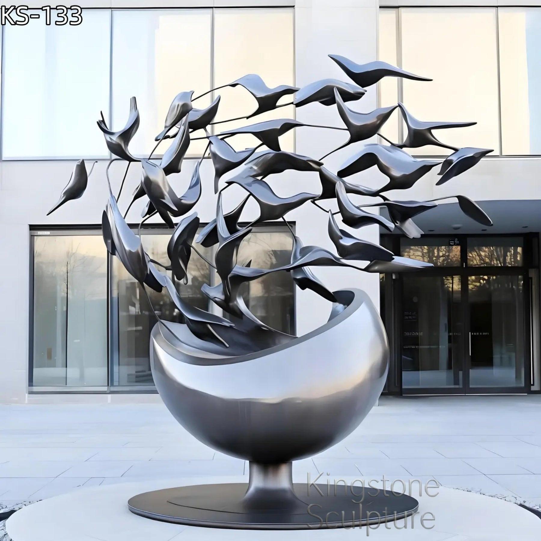 KS - 133 Modern Mirror Stainless Steel Monumental Avian Flight Sculpture - Kingstone Sculpture