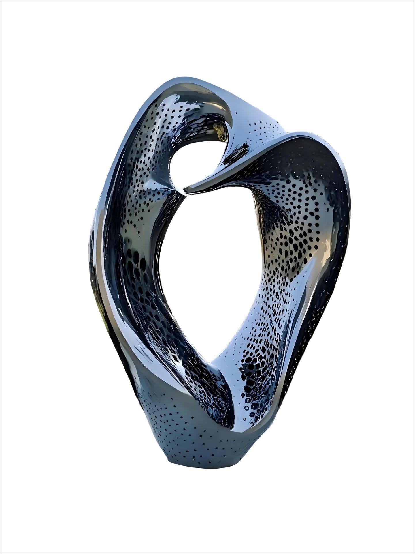 KS - 137 Modern Mirror Stainless Steel Organic Perforated Shell Sculpture - Kingstone Sculpture
