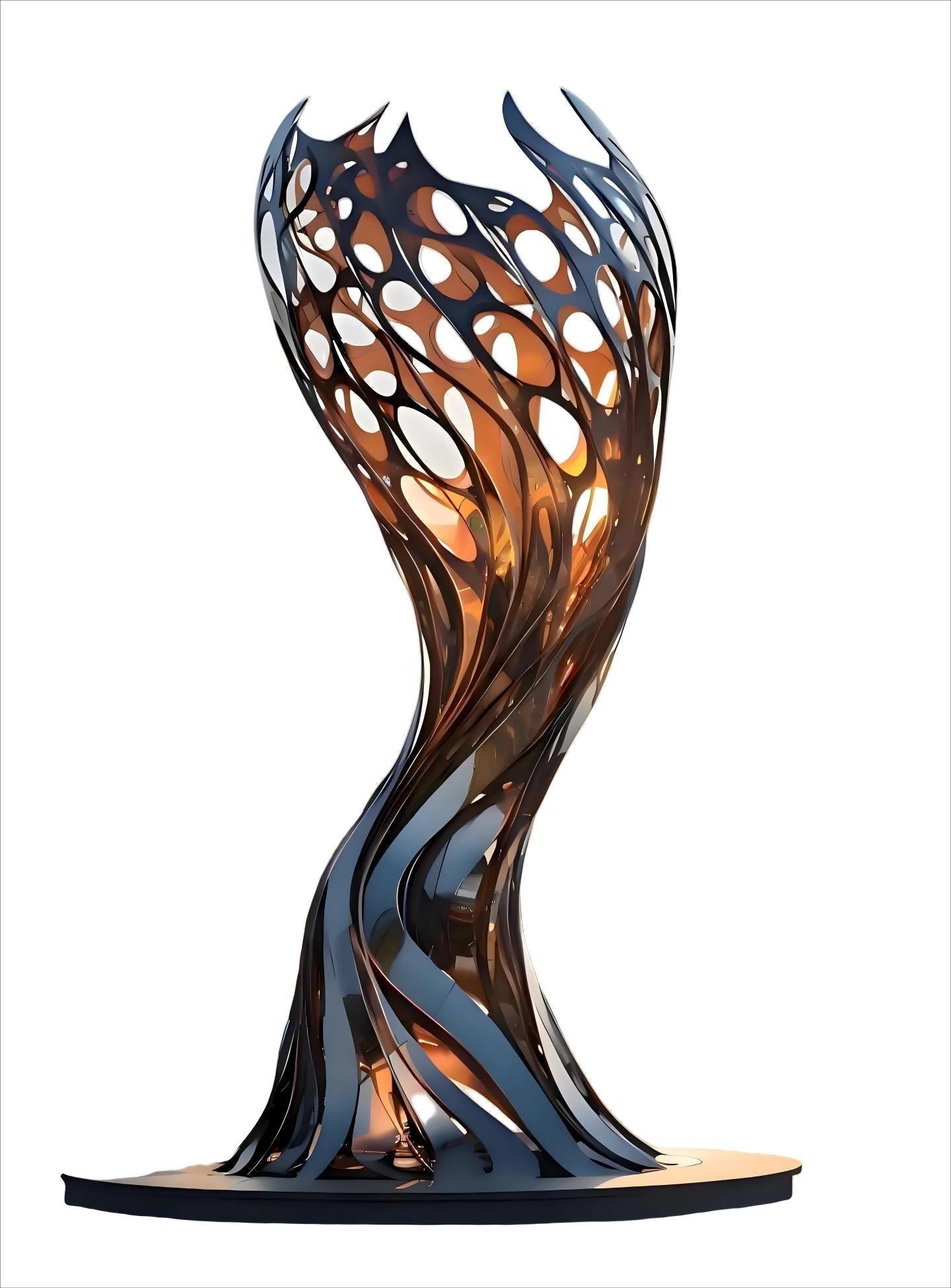 KS - 141 Modern Mirror Stainless Steel Biomorphic Perforated Lattice Sculpture - Kingstone Sculpture