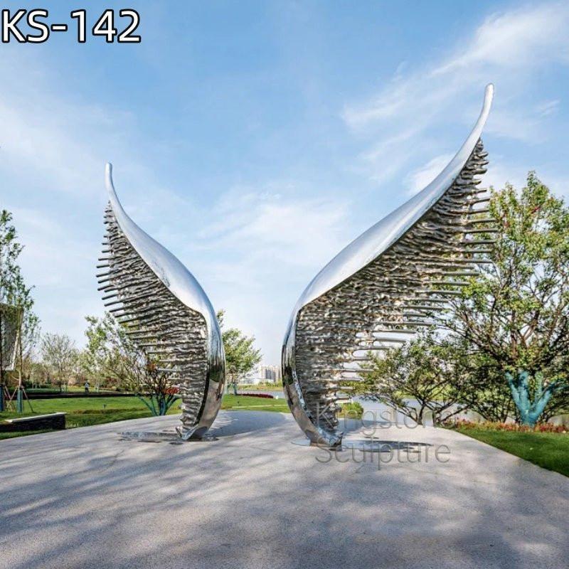 KS - 142 Modern Mirror Stainless Steel Monumental Twin Wings Sculpture - Kingstone Sculpture