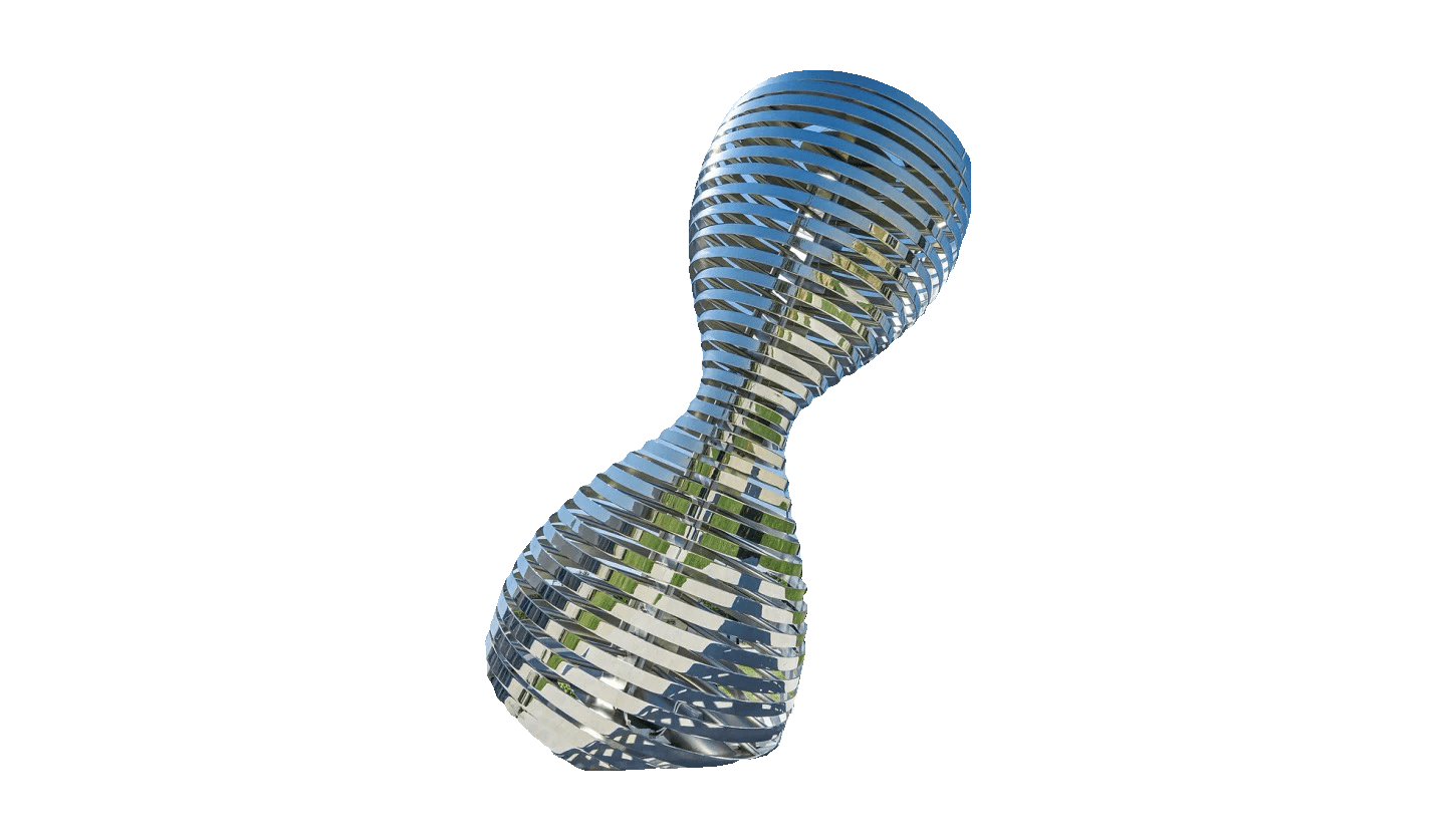 KS - 144 Modern Mirror Stainless Steel Abstract Slatted Hourglass Sculpture - Kingstone Sculpture