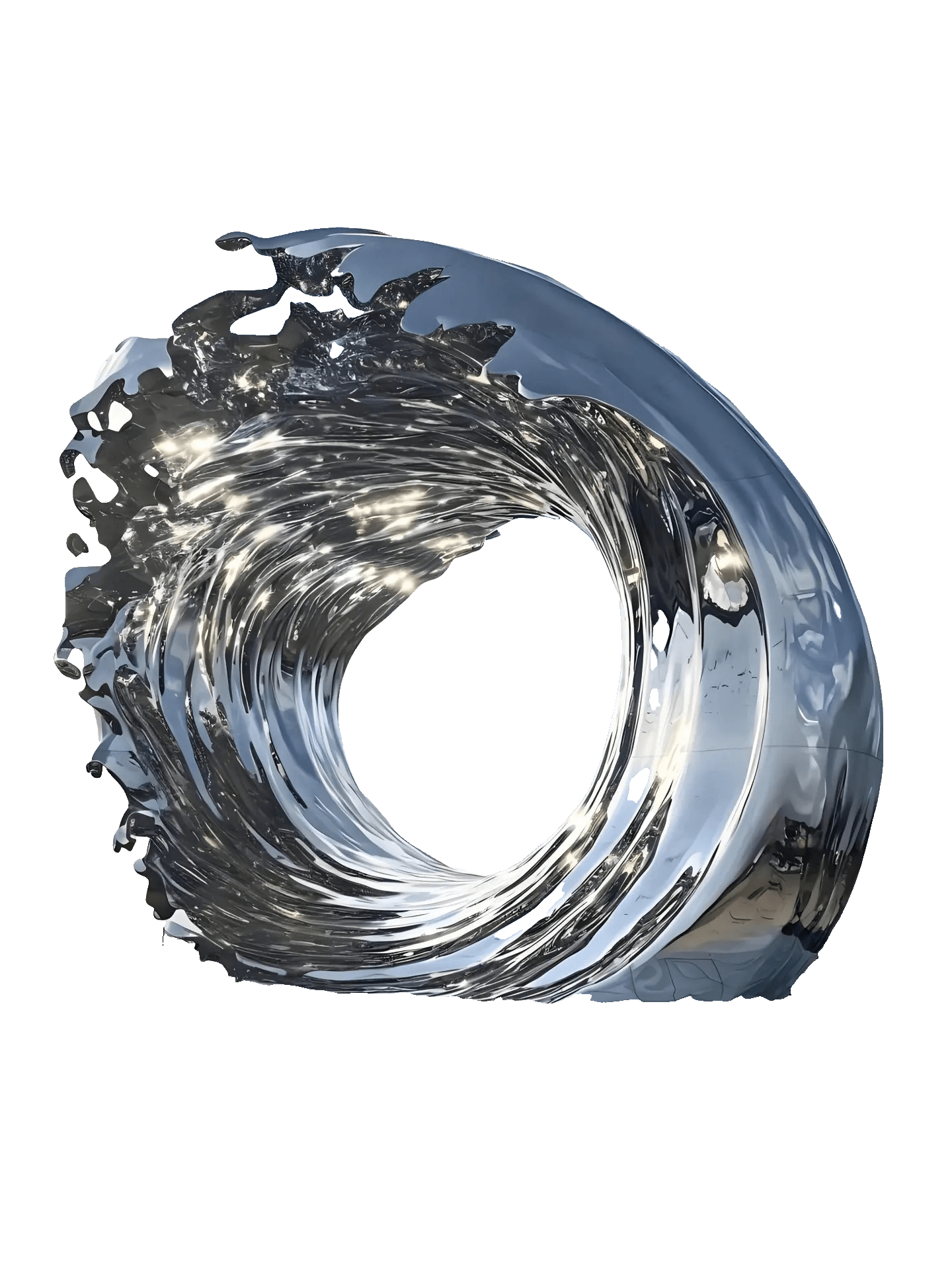 KS - 145 Modern Mirror Stainless Steel Monumental Circular Vortex Wave Sculpture - Kingstone Sculpture