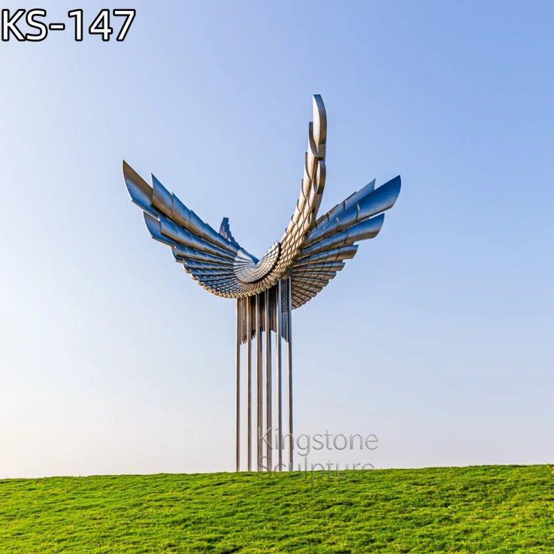KS - 147 Modern Brushed Stainless Steel Monumental Winged Sculpture - Kingstone Sculpture