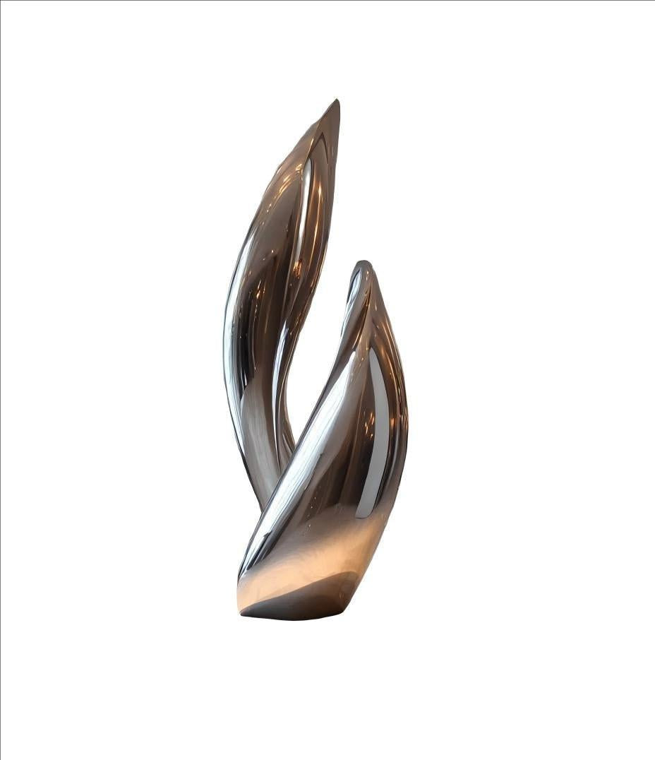 KS - 149 Modern Mirror Stainless Steel Abstract Twin Flame Sculpture - Kingstone Sculpture