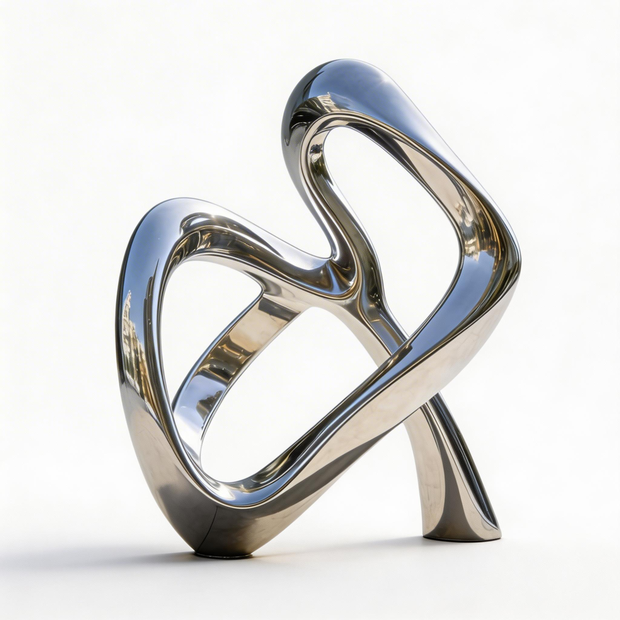 KS-156 monumental abstract helix sculpture in flawless mirror-polished stainless steel, shown against a white background.