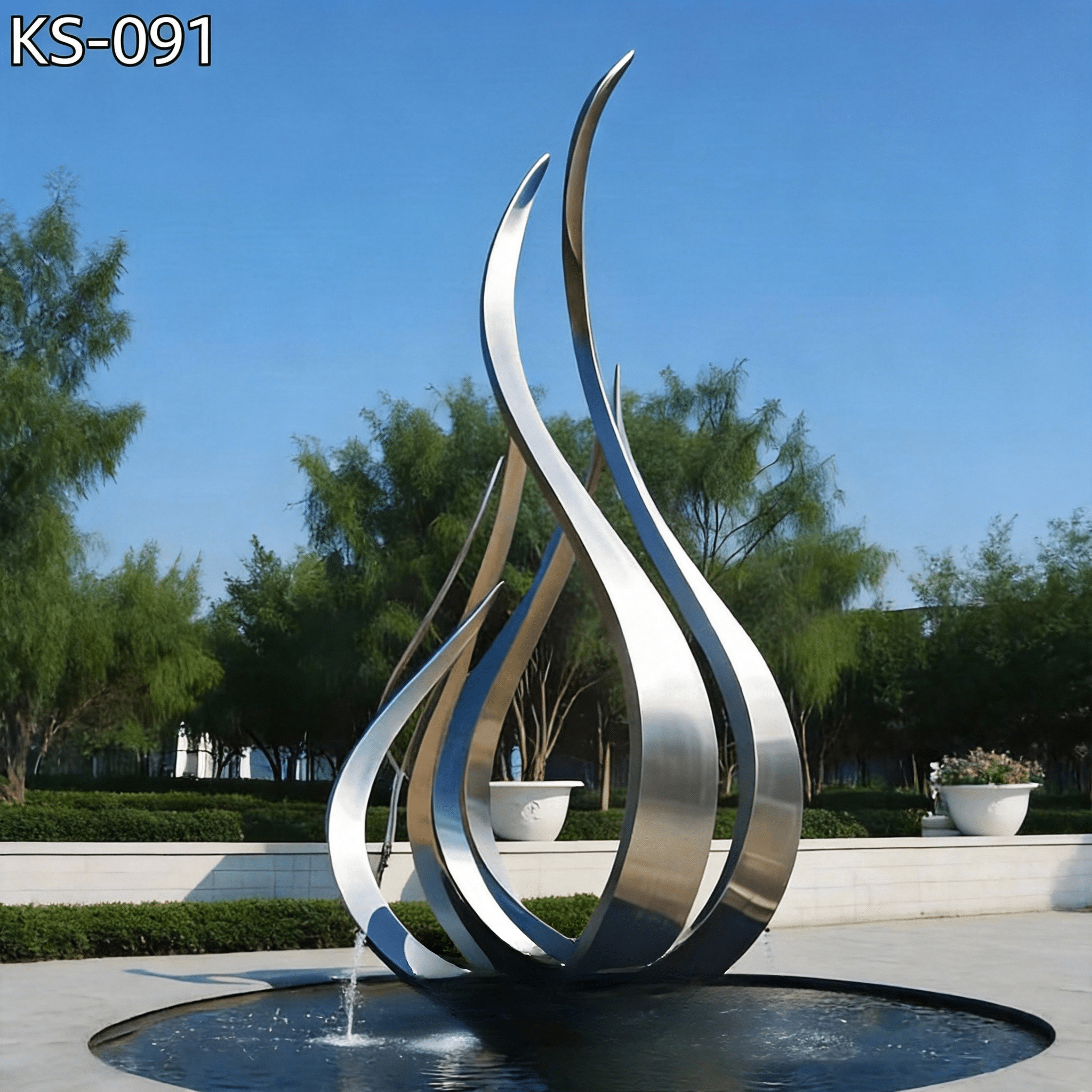 KS - 091 Modern Brushed Stainless Steel Monumental Triple Flame Sculpture - Kingstone Sculpture