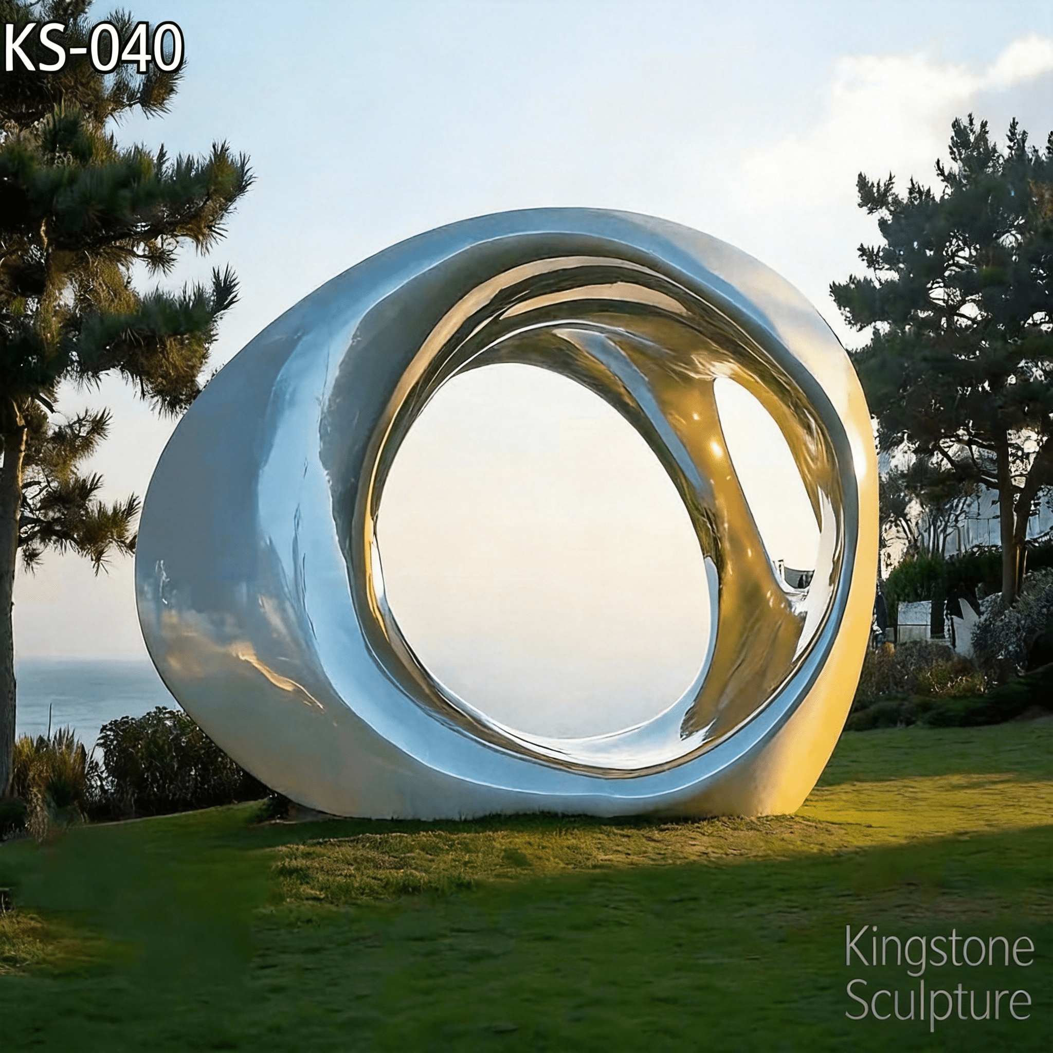 KS - 040 Modern Painted Stainless Steel Organic Oval Hollow Sculpture - Kingstone Sculpture