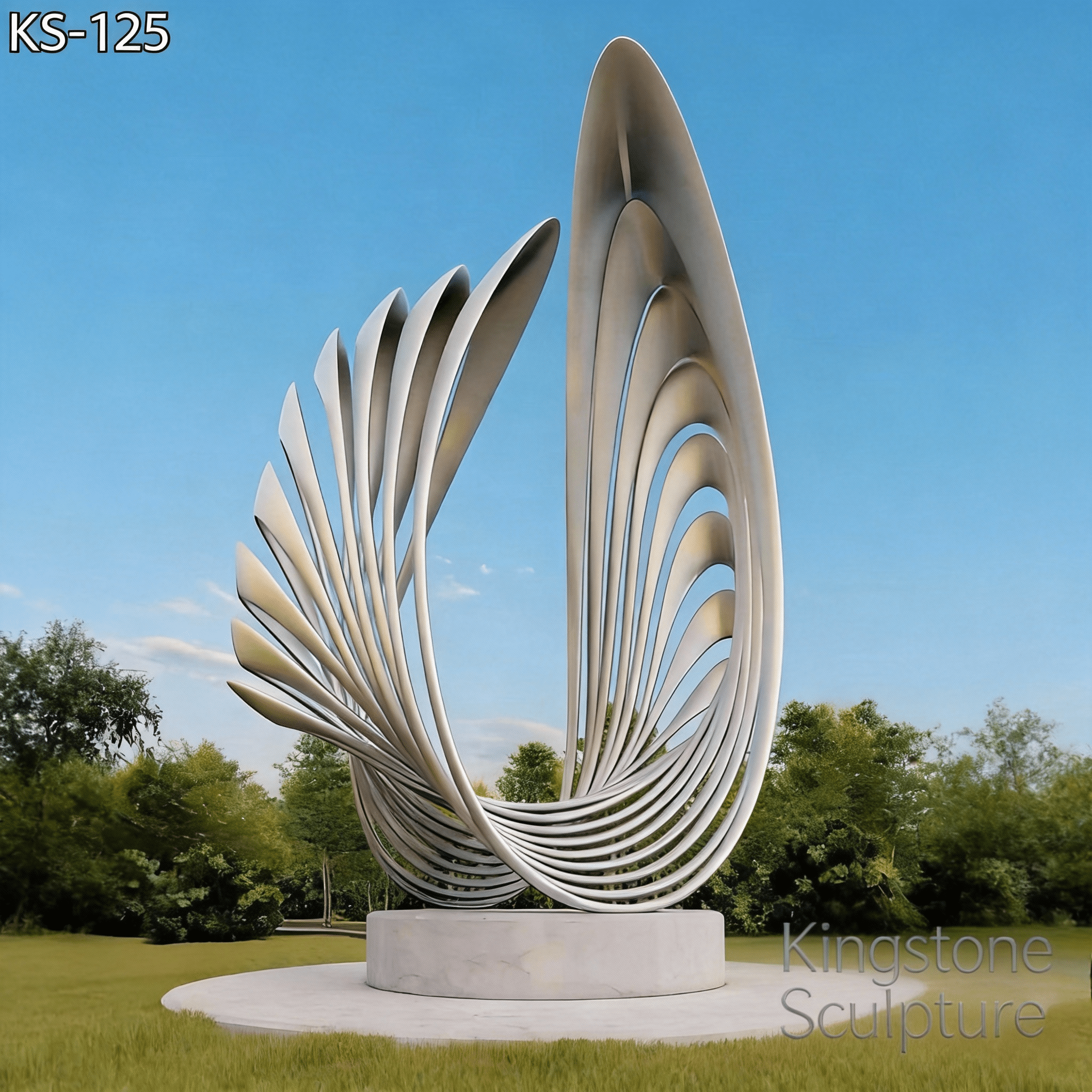 KS - 125 Modern Painted Stainless Steel Abstract Leaf Ribbon Sculpture - Kingstone Sculpture