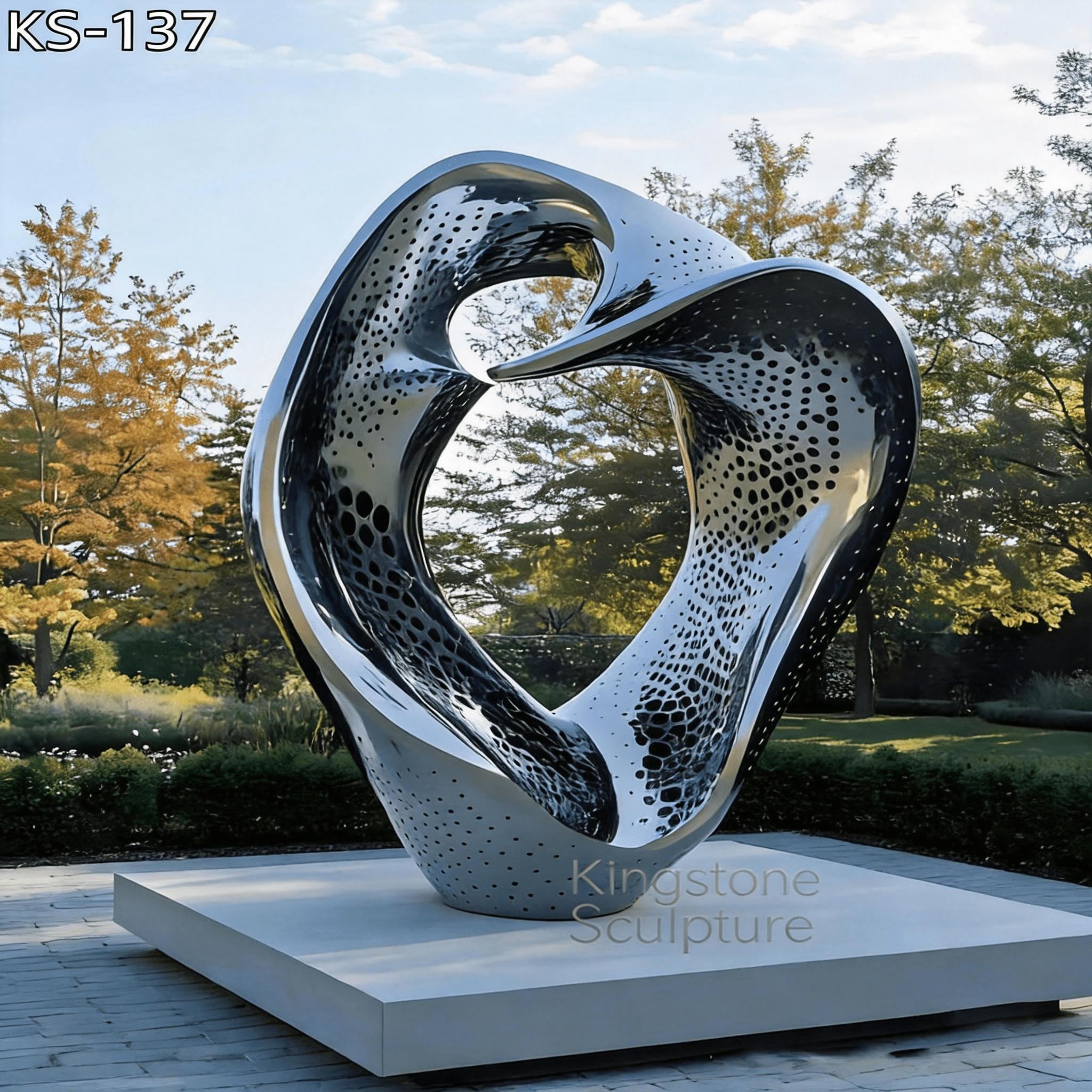 KS - 137 Modern Mirror Stainless Steel Organic Perforated Shell Sculpture - Kingstone Sculpture