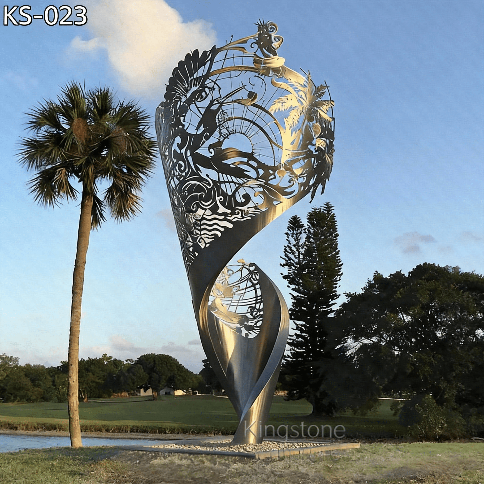 KS - 023 Modern Mirror Stainless Steel Narrative Silhouette Vortex Sculpture - Kingstone Sculpture