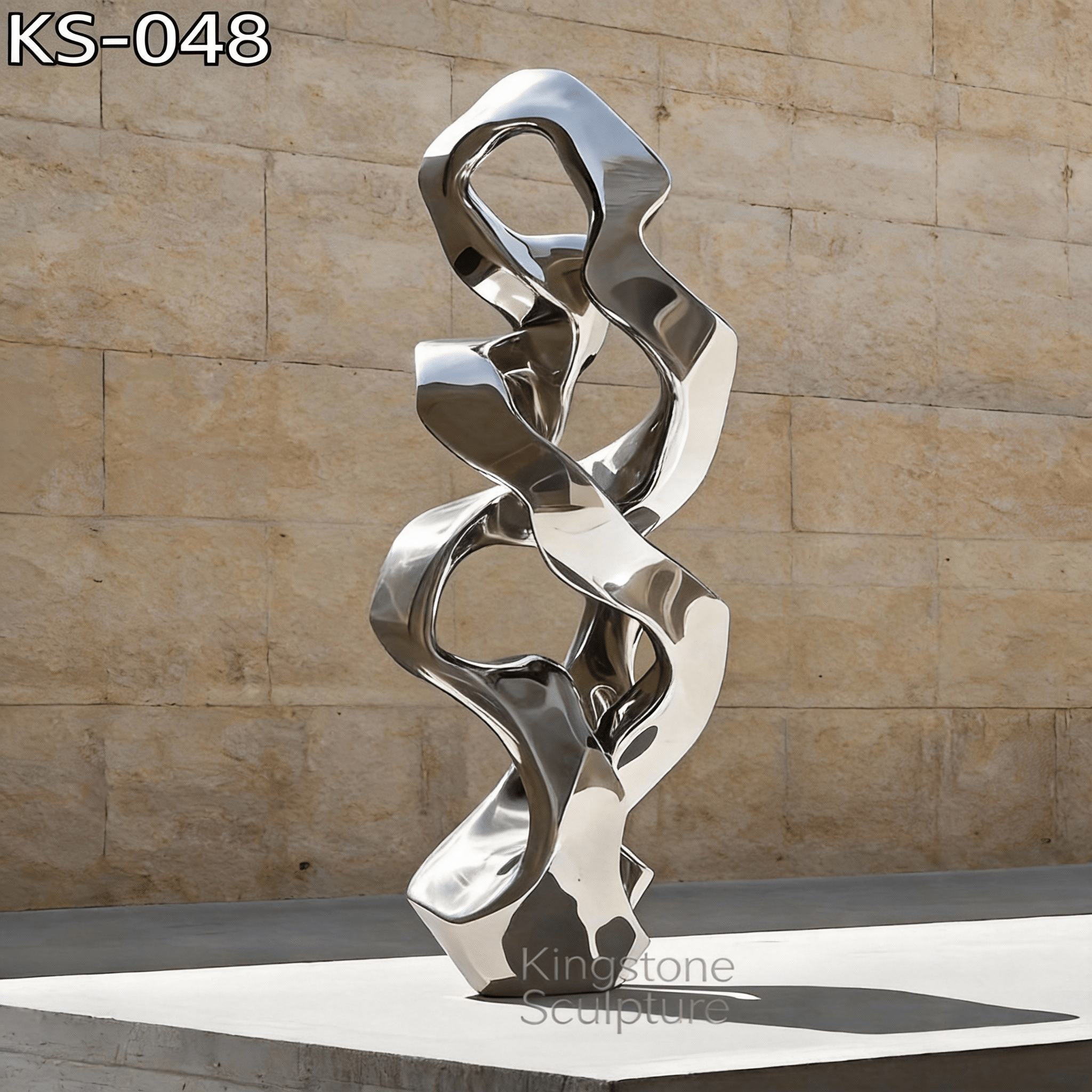 KS - 048 Modern Mirror Stainless Steel Abstract Biomorphic Ribbon Sculpture - Kingstone Sculpture
