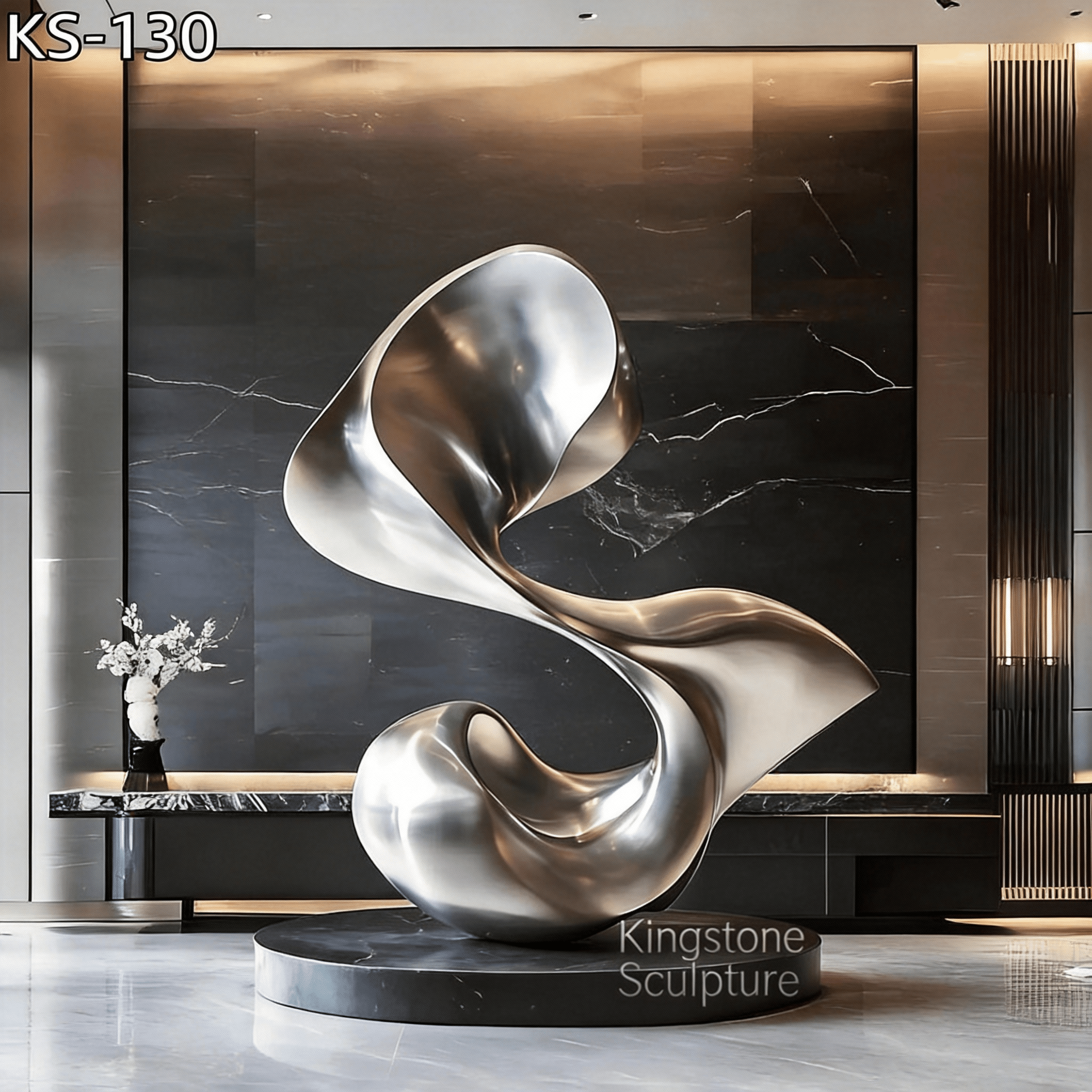 KS - 130 Modern Mirror Stainless Steel Biomorphic Abstract Sculpture - Kingstone Sculpture