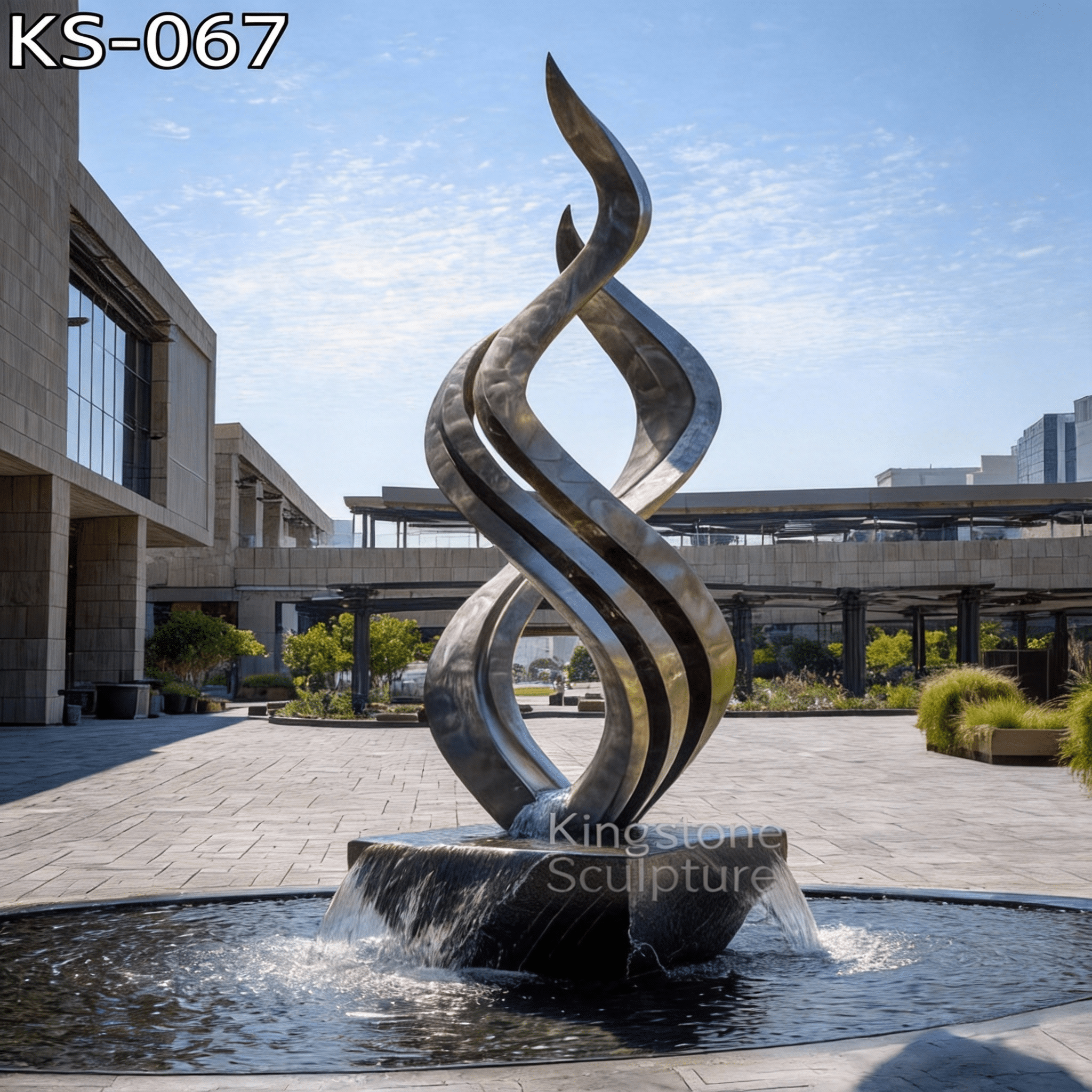 KS - 067 Modern Brushed Stainless Steel Abstract Rising Flame Sculpture - Kingstone Sculpture