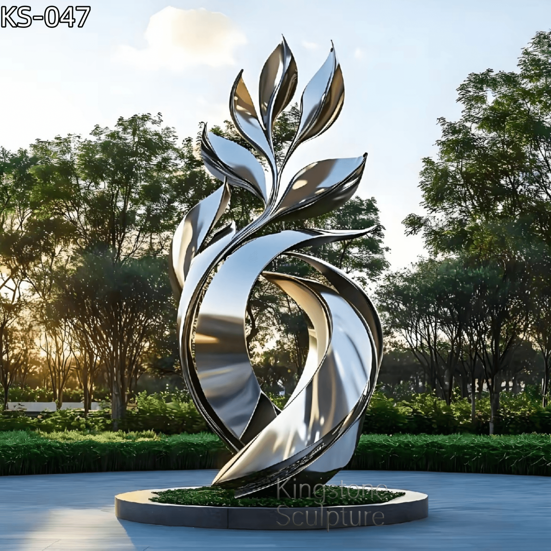 KS - 047 Modern Mirror Stainless Steel Abstract Botanical Leaf Sculpture - Kingstone Sculpture