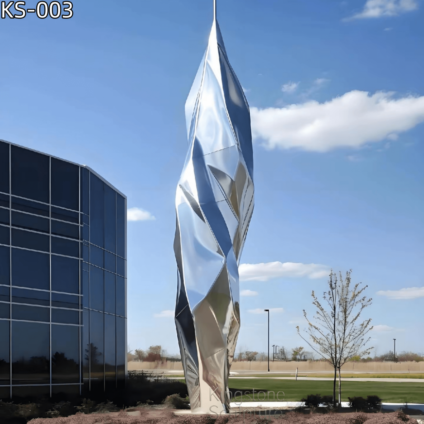 KS - 003 Modern Mirror Stainless Steel Faceted Obelisk Tower Sculpture - Kingstone Sculpture