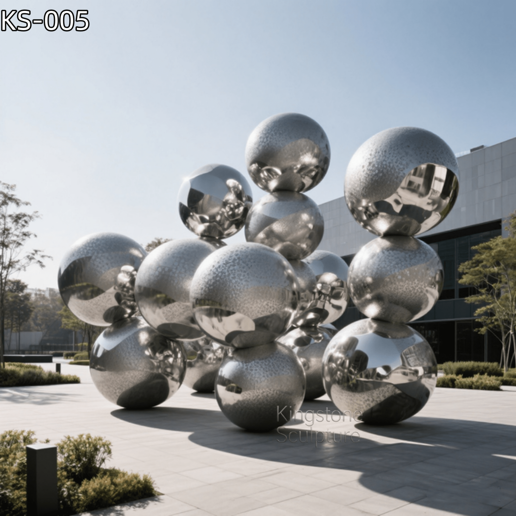 KS - 005 Modern Mirror Stainless Steel Stacked Sphere Cluster Sculpture - Kingstone Sculpture