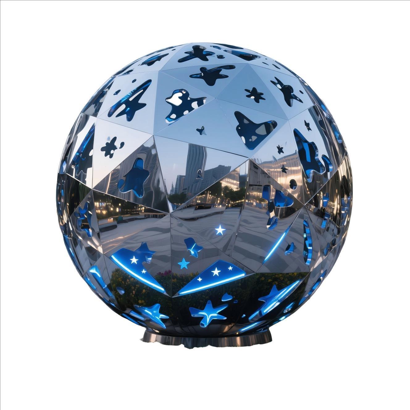 KS - 008 Modern Mirror Stainless Steel Hollow Star Sphere Sculpture - Kingstone Sculpture