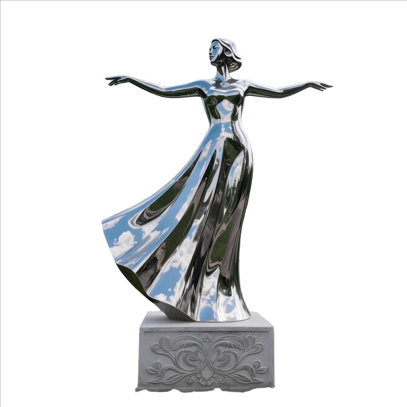 KS - 009 Modern Mirror Stainless Steel Dancing Goddess Sculpture - Kingstone Sculpture