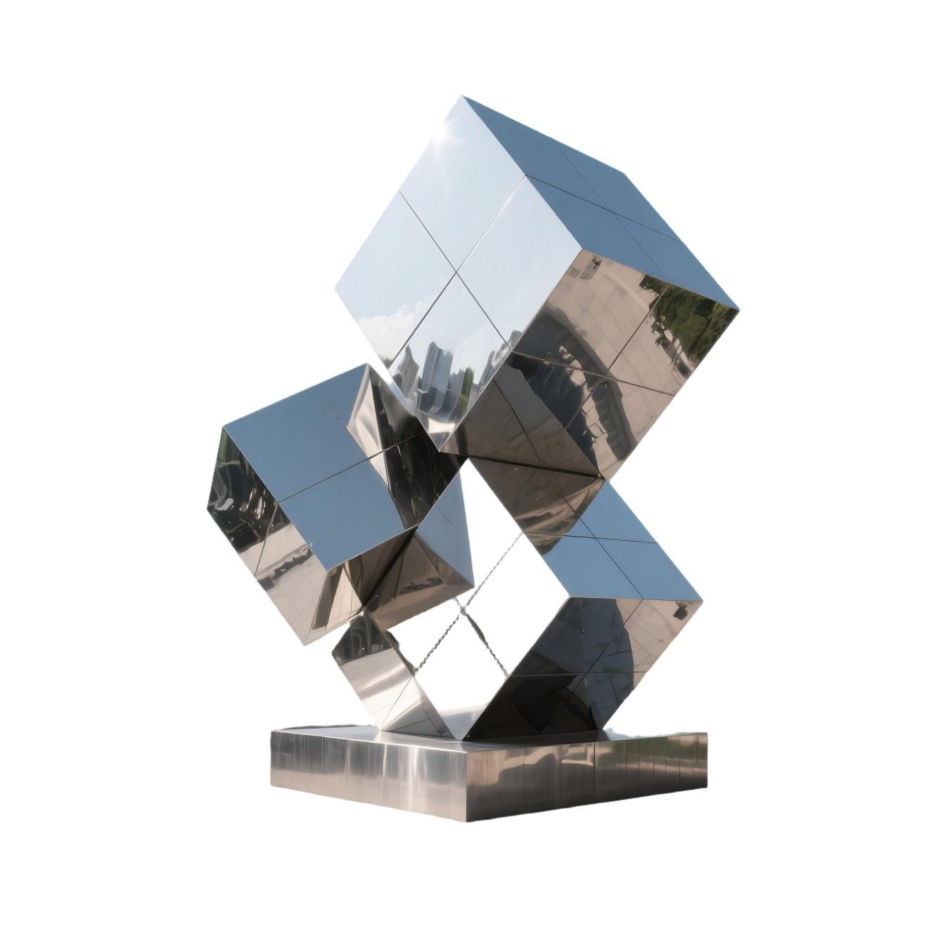 KS - 010 Modern Mirror Stainless Steel Stacked Geometric Cube Sculpture - Kingstone Sculpture