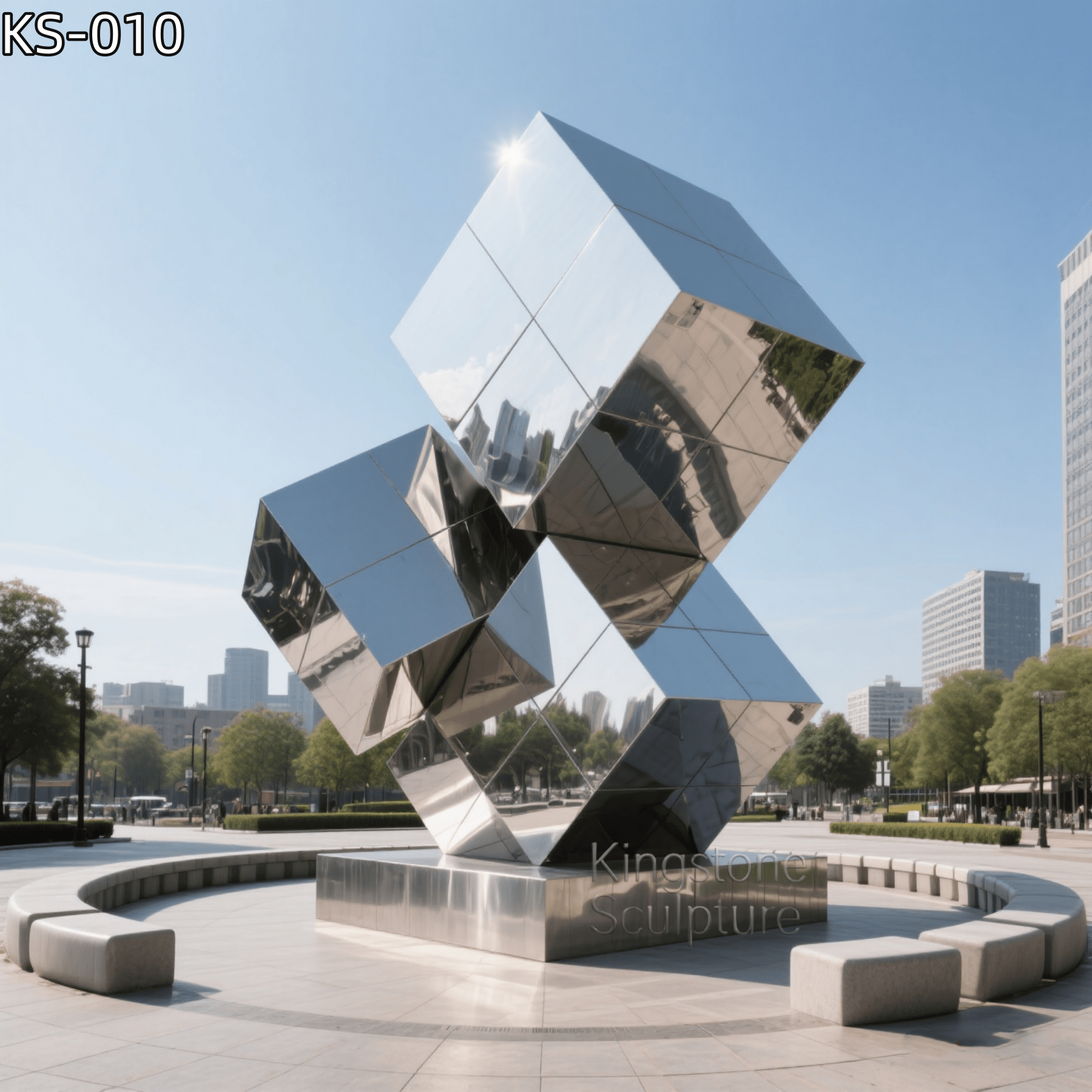 KS - 010 Modern Mirror Stainless Steel Stacked Geometric Cube Sculpture - Kingstone Sculpture