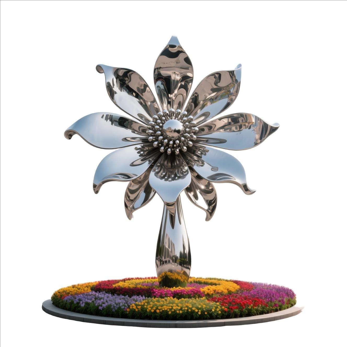 KS - 012 Contemporary Mirror Stainless Steel Blooming Flower Sculpture - Kingstone Sculpture