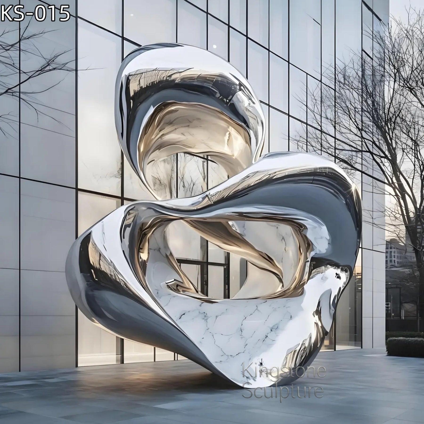 KS - 015 Modern Mirror Stainless Steel Abstract Biomorphic Swirl Sculpture - Kingstone Sculpture