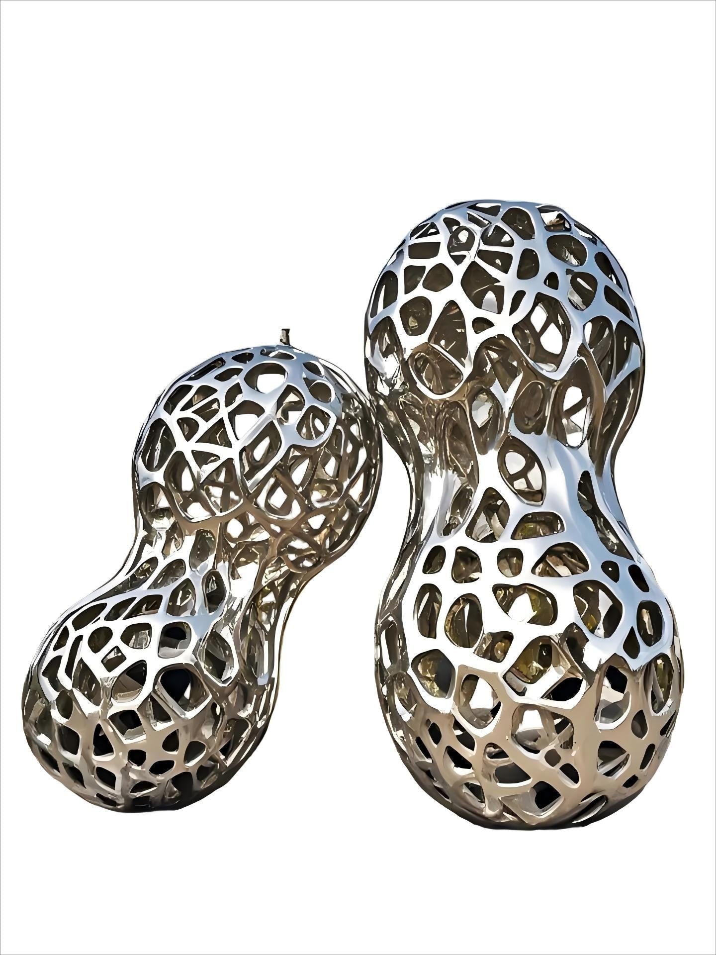 KS - 024 Modern Mirror Stainless Steel Hollow Lattice Peanut Sculpture - Kingstone Sculpture