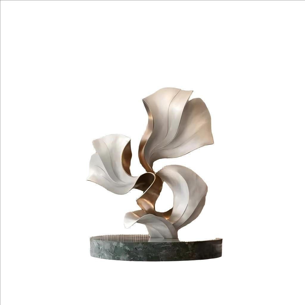 KS - 025 Modern Mirror Stainless Steel Abstract Floral Fan Sculpture - Kingstone Sculpture