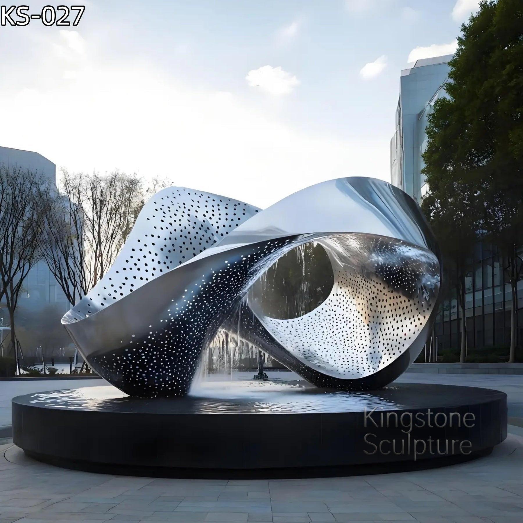 KS - 027 Modern Mirror Stainless Steel Perforated Ribbon Sculpture - Kingstone Sculpture