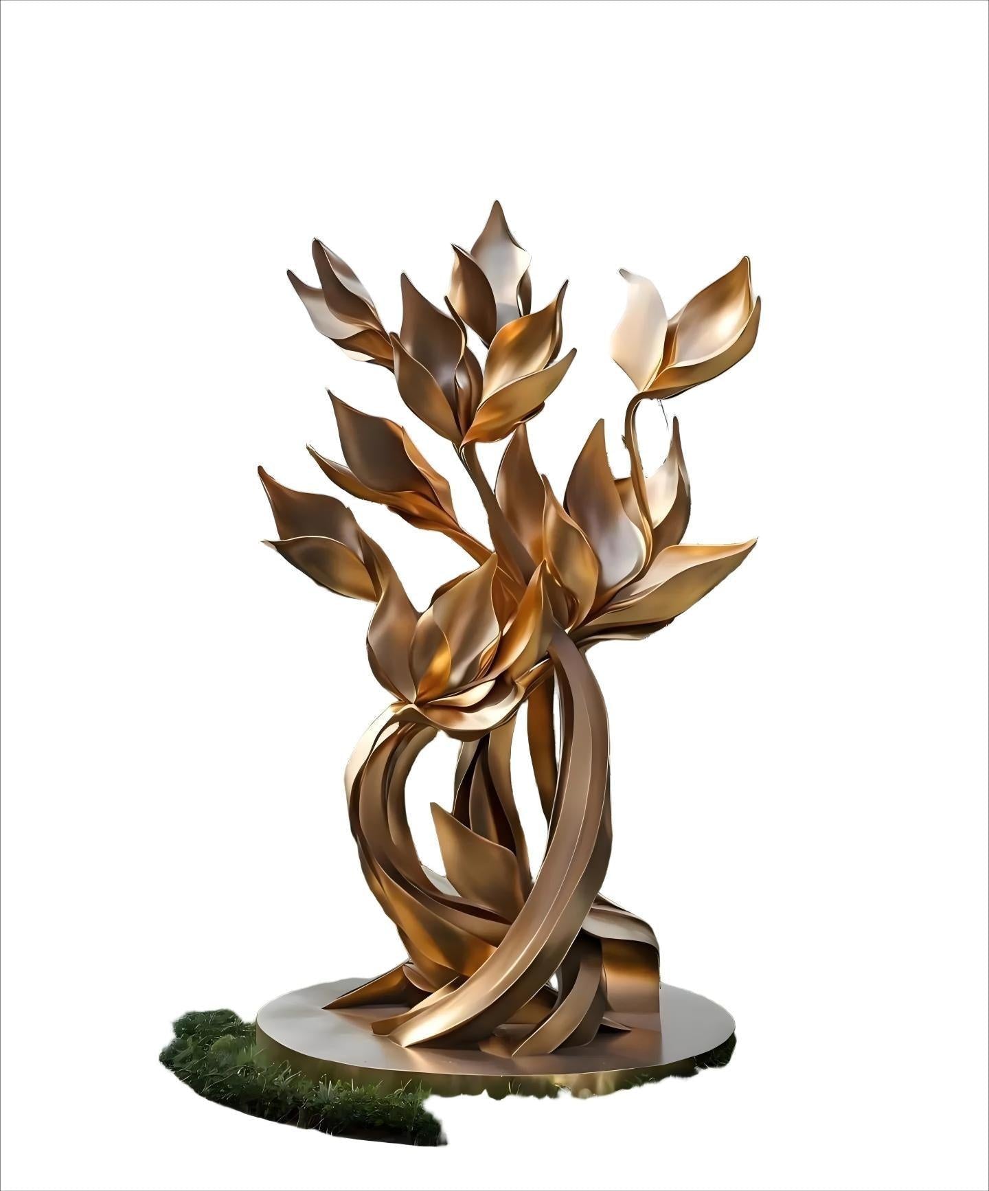 KS - 028 Modern Mirror Stainless Steel Golden Botanical Floral Sculpture - Kingstone Sculpture
