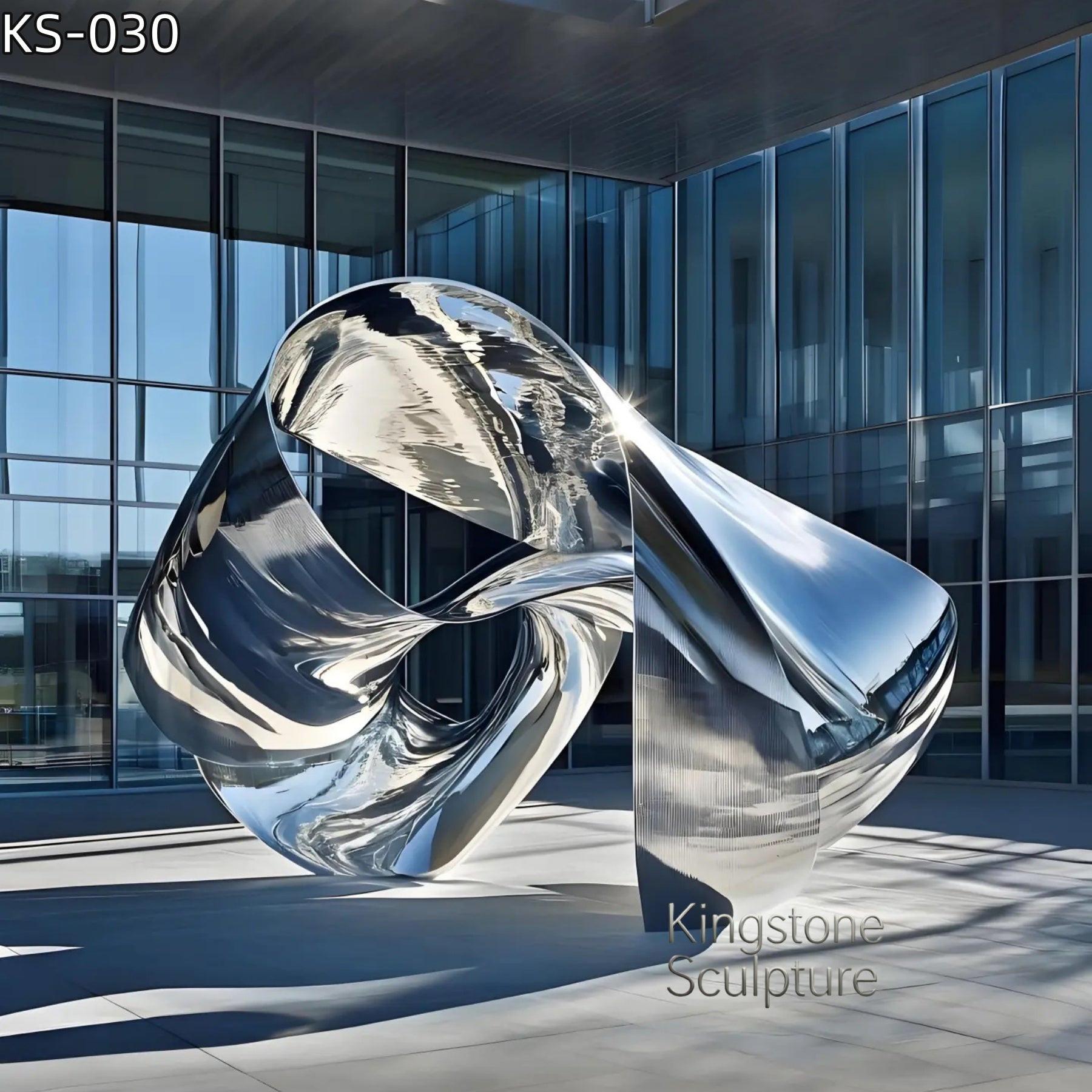 KS - 030 Modern Mirror Stainless Steel Abstract Folded Ribbon Sculpture - Kingstone Sculpture
