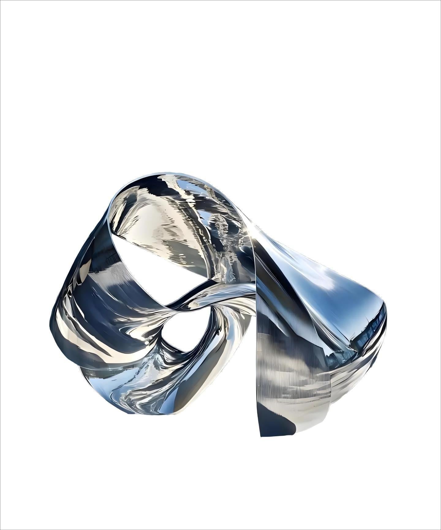 KS - 030 Modern Mirror Stainless Steel Abstract Folded Ribbon Sculpture - Kingstone Sculpture