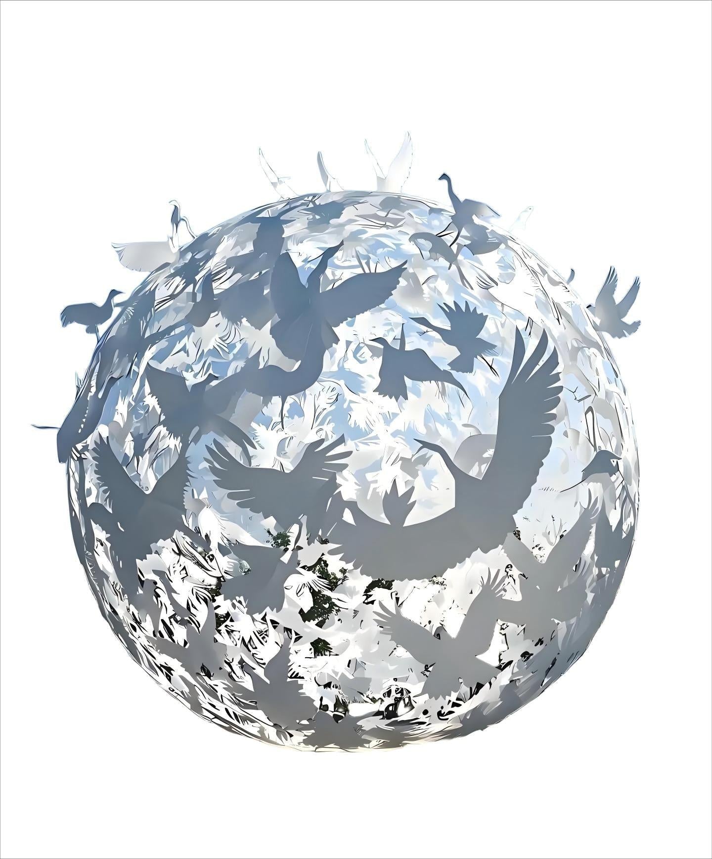 KS - 032 Contemporary Painted Stainless Steel Crane Sphere Garden Sculpture - Kingstone Sculpture