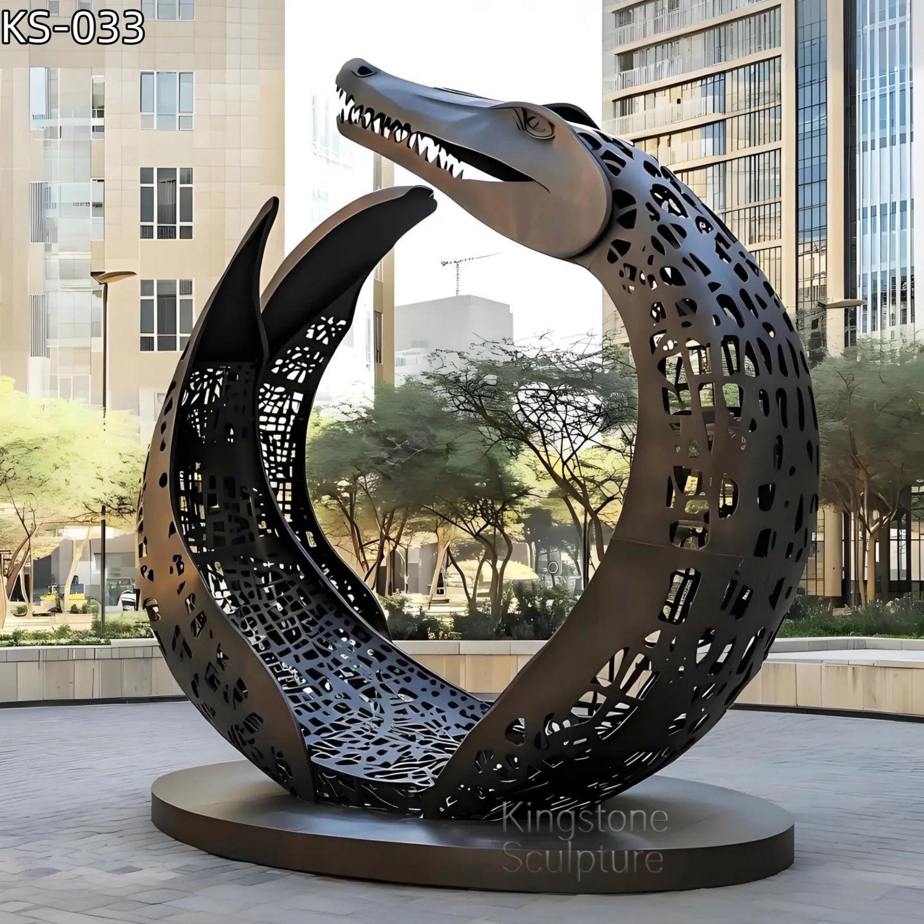 KS - 033 Modern Painted Stainless Steel Crocodile Crescent Sculpture - Kingstone Sculpture