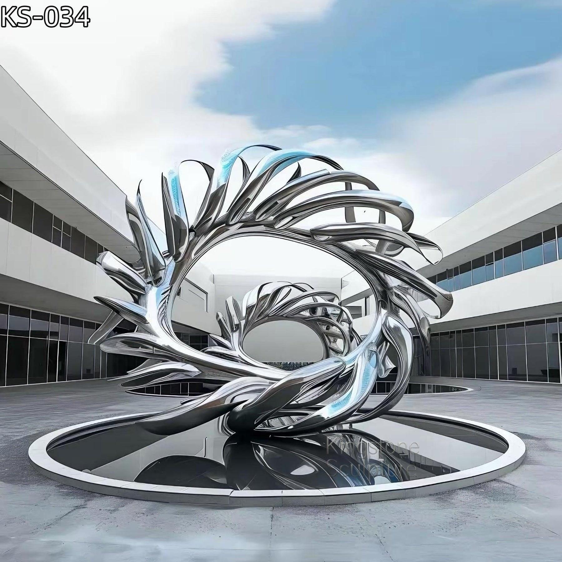 KS - 034 Modern Mirror Stainless Steel Dynamic Radial Swirl Sculpture - Kingstone Sculpture