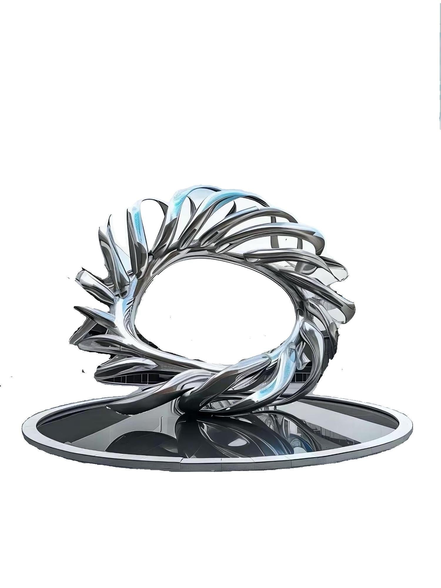 KS - 034 Modern Mirror Stainless Steel Dynamic Radial Swirl Sculpture - Kingstone Sculpture