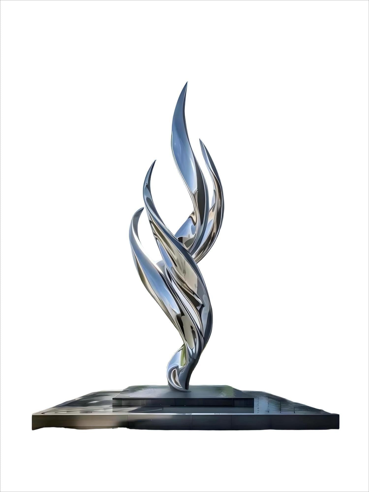 KS - 035 Modern Mirror Stainless Steel Abstract Soaring Flame Sculpture - Kingstone Sculpture