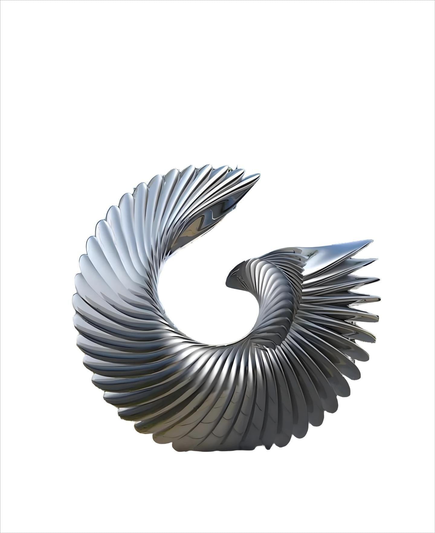 KS - 041 Modern Mirror Stainless Steel Abstract Radial Shell Sculpture - Kingstone Sculpture