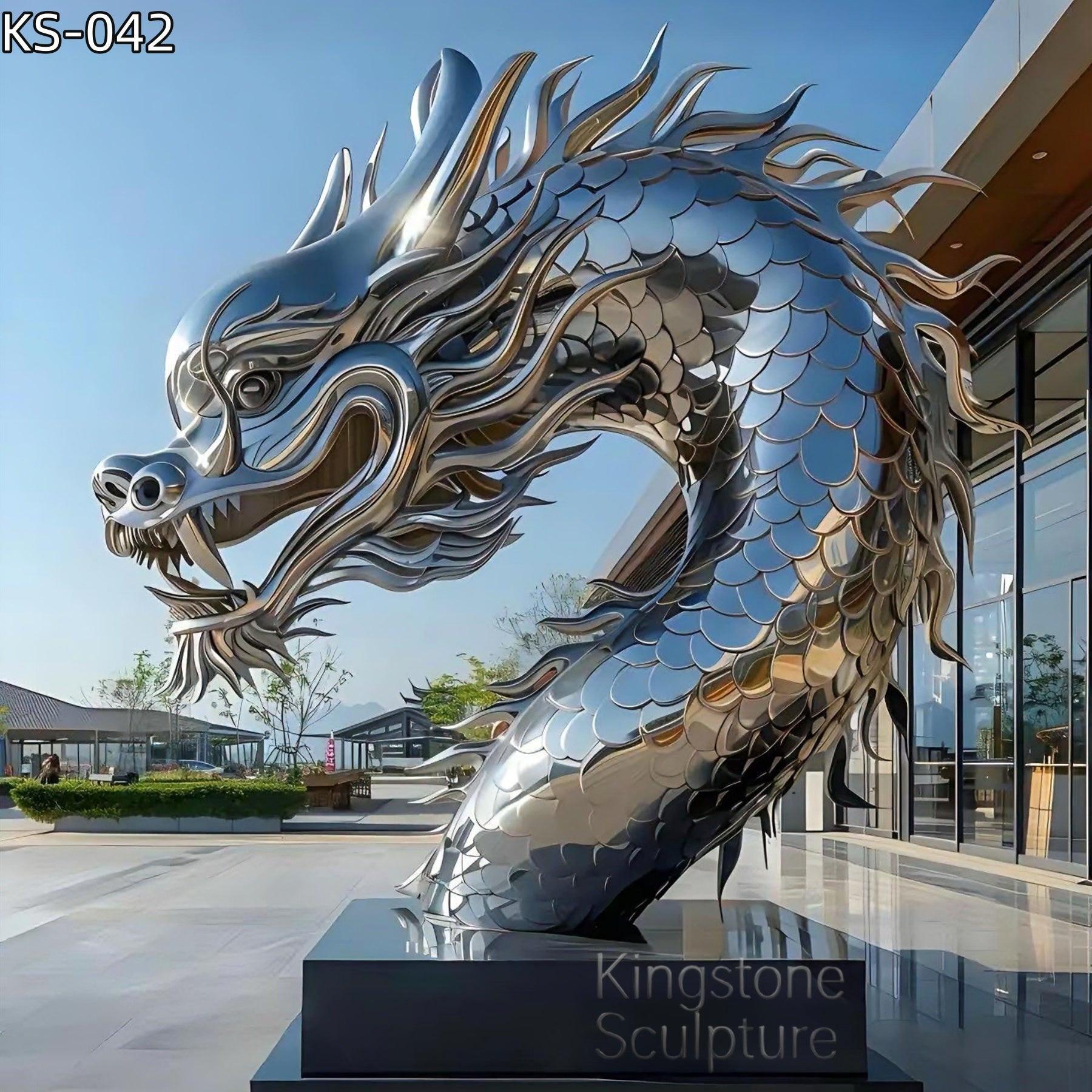 KS - 042 Modern Mirror Stainless Steel Grand Oriental Dragon Sculpture - Kingstone Sculpture