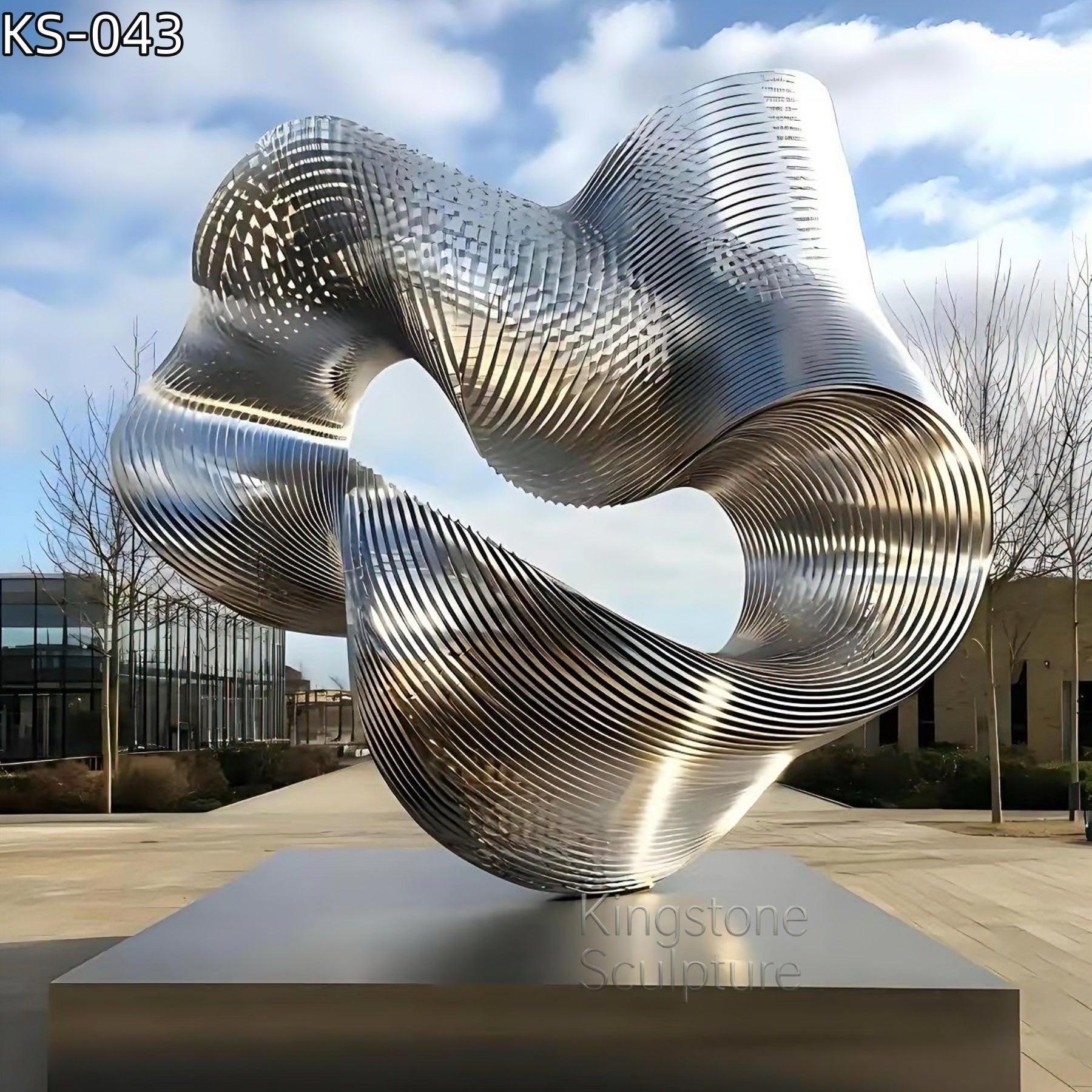 KS - 043 Modern Brushed Stainless Steel Abstract Slatted Loop Sculpture - Kingstone Sculpture