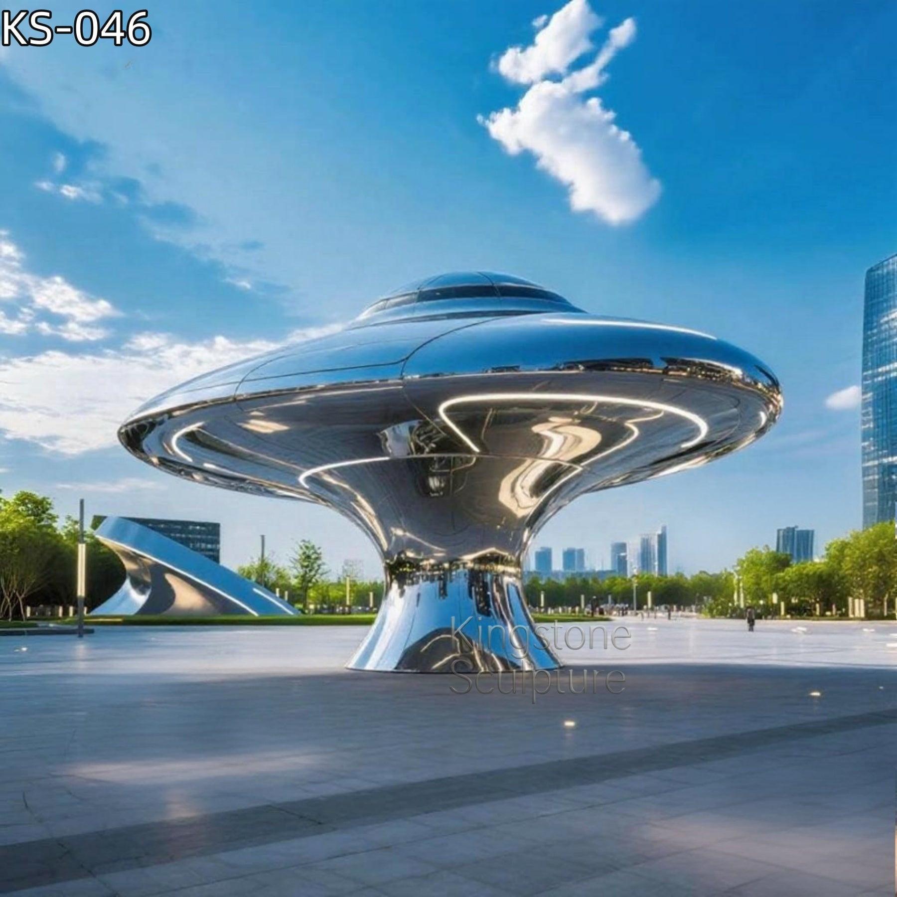 KS - 046 Modern Mirror Stainless Steel Futuristic UFO Architectural Sculpture - Kingstone Sculpture