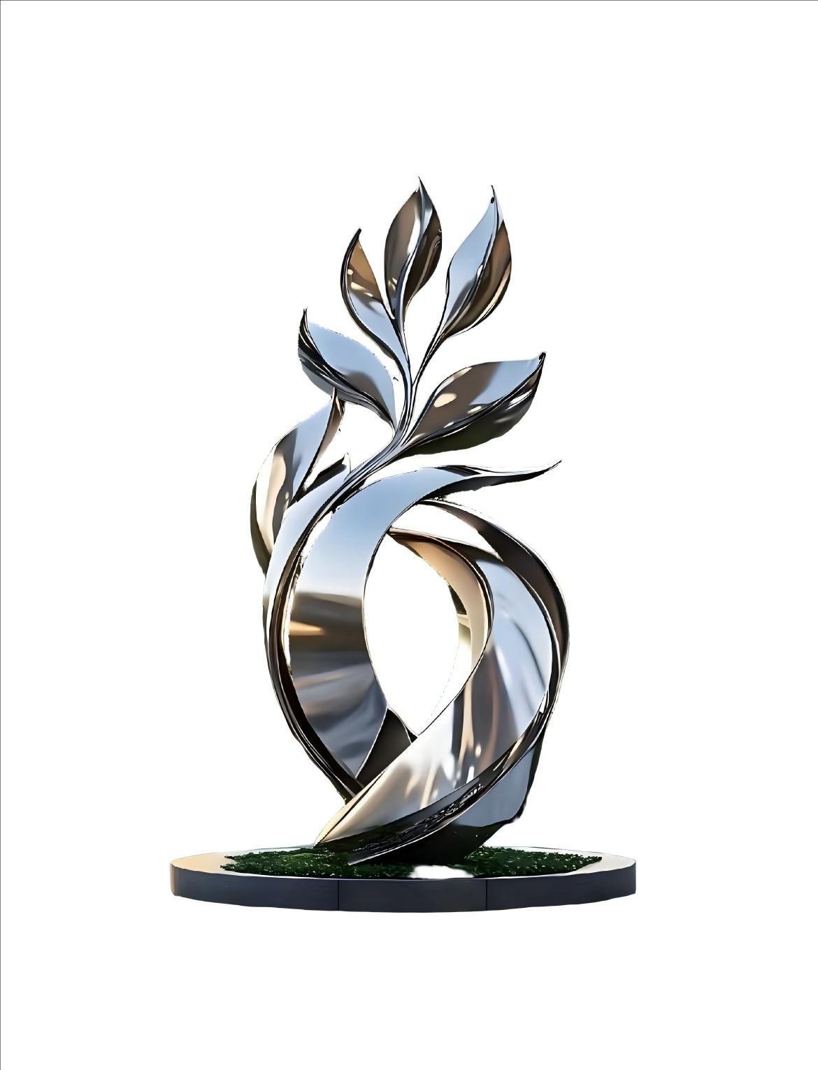 KS - 047 Modern Mirror Stainless Steel Abstract Botanical Leaf Sculpture - Kingstone Sculpture