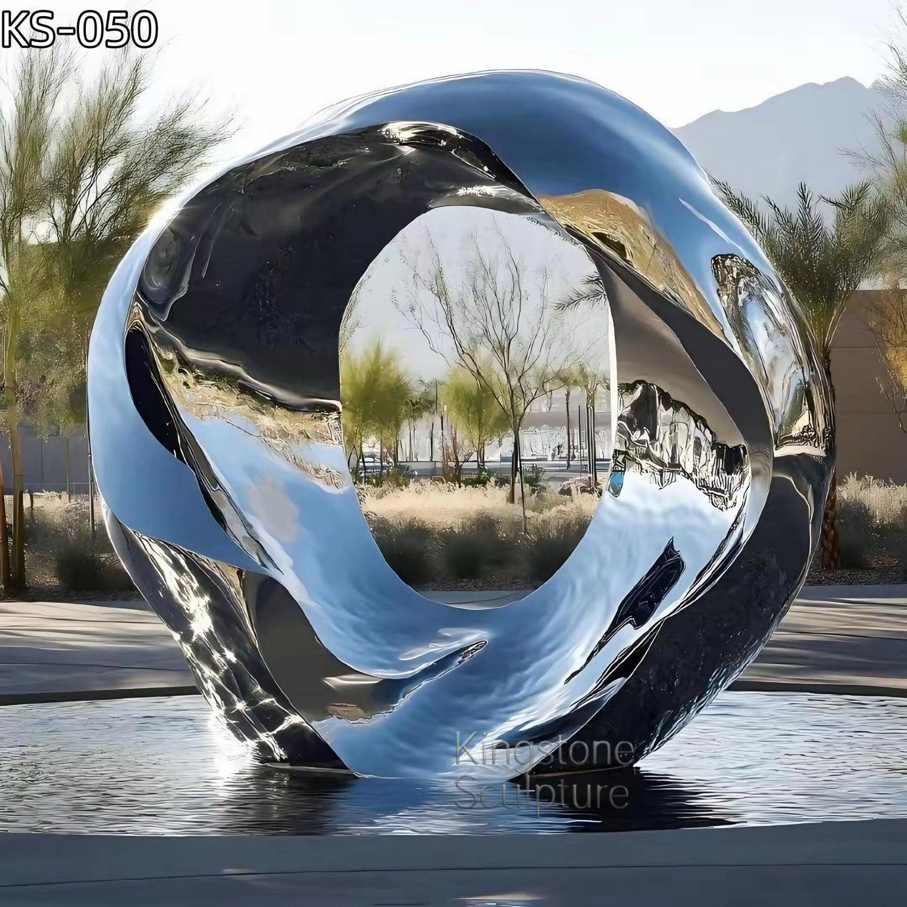 KS - 050 Modern Mirror Stainless Steel Abstract Torus Orb Sculpture - Kingstone Sculpture