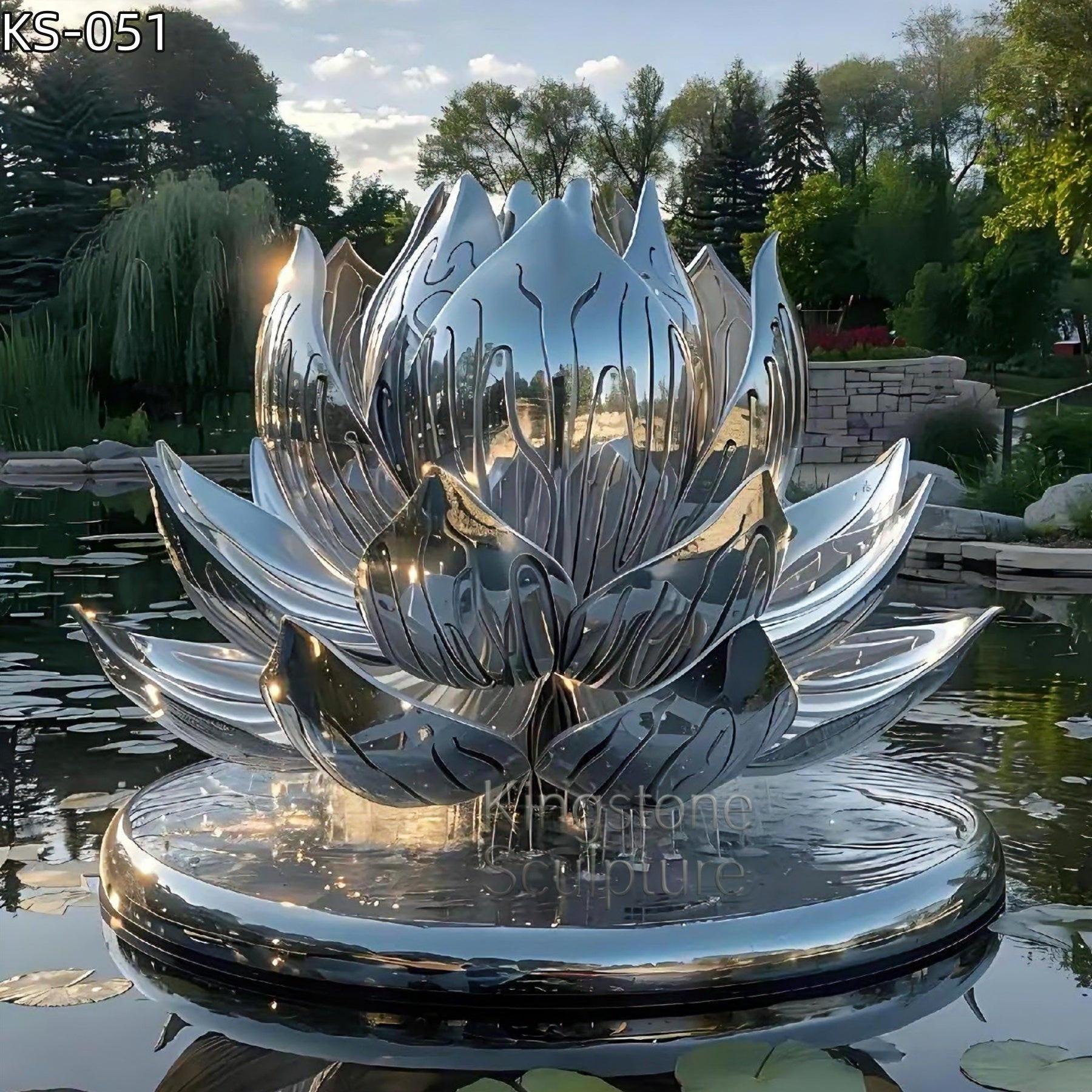 KS - 051 Modern Mirror Stainless Steel Grand Lotus Flower Sculpture - Kingstone Sculpture