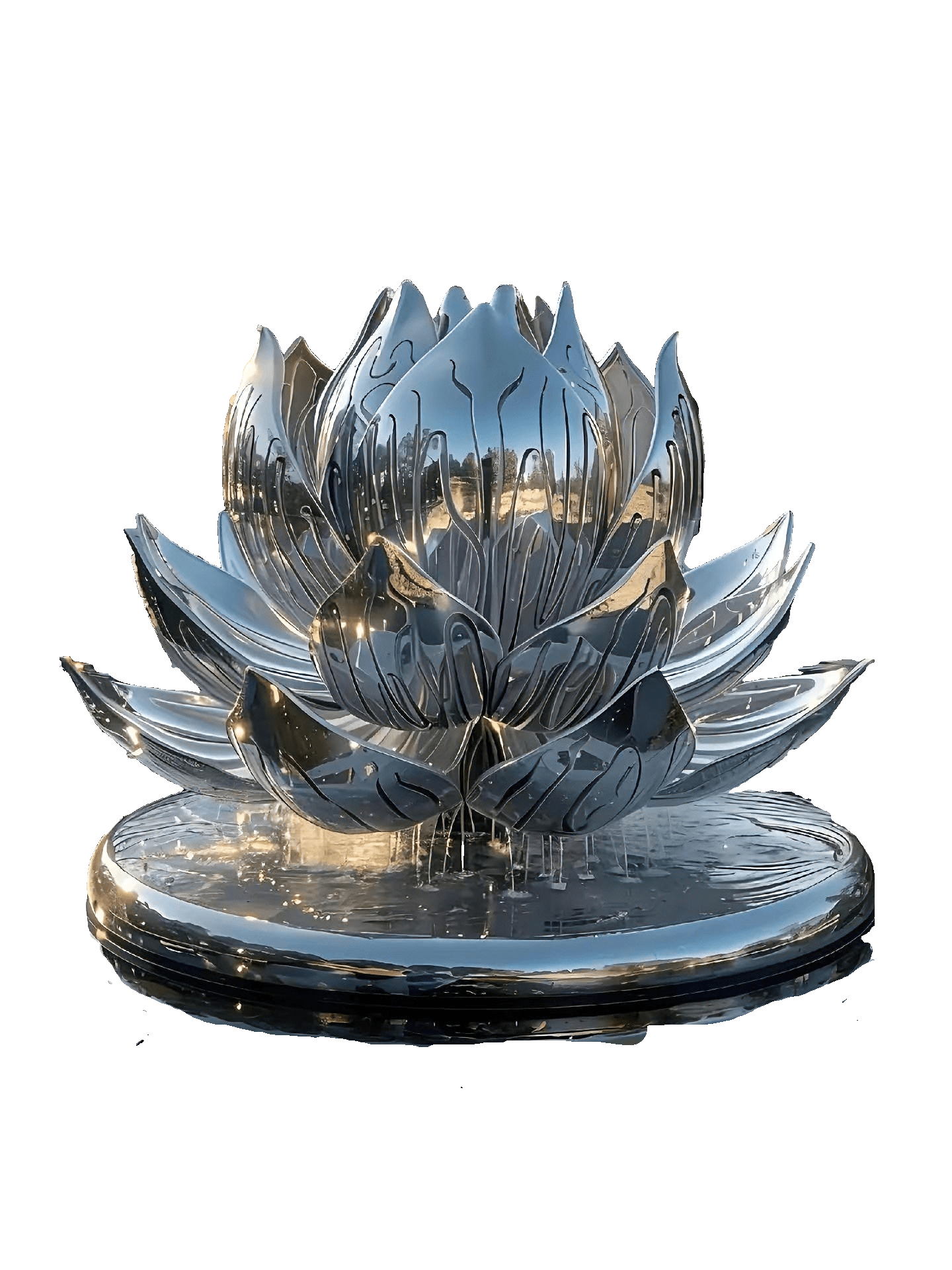 KS - 051 Modern Mirror Stainless Steel Grand Lotus Flower Sculpture - Kingstone Sculpture