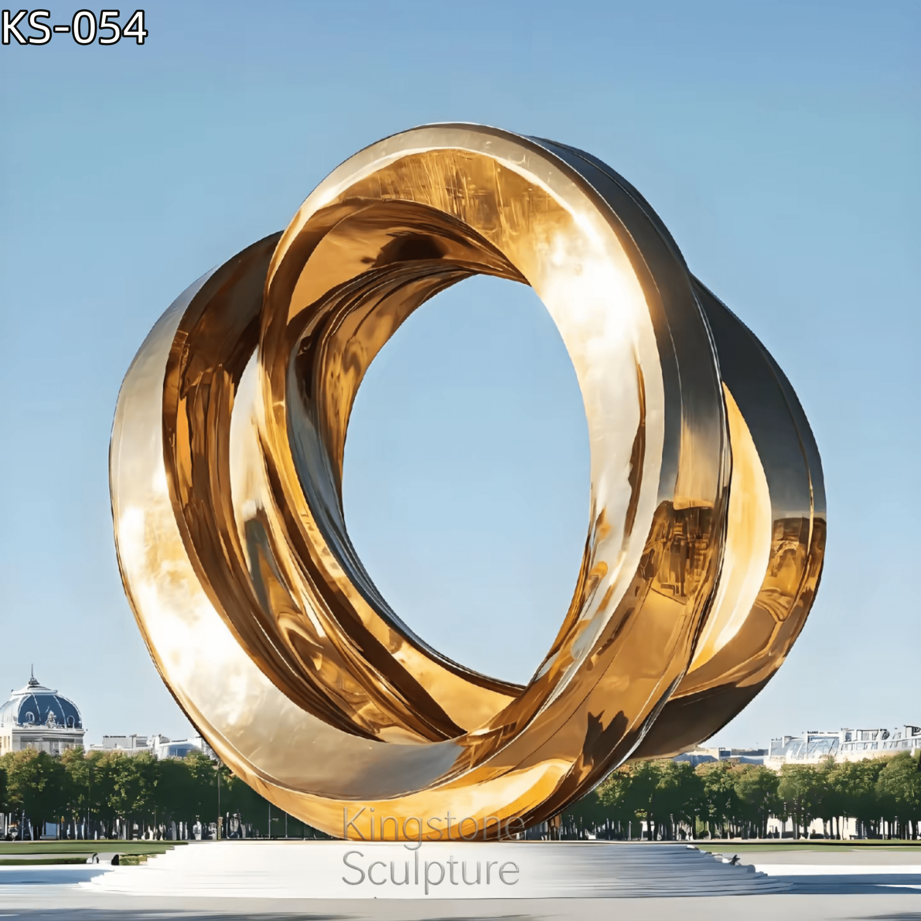 KS - 054 Modern Gold Mirror Stainless Steel Abstract Circular Vortex Sculpture - Kingstone Sculpture