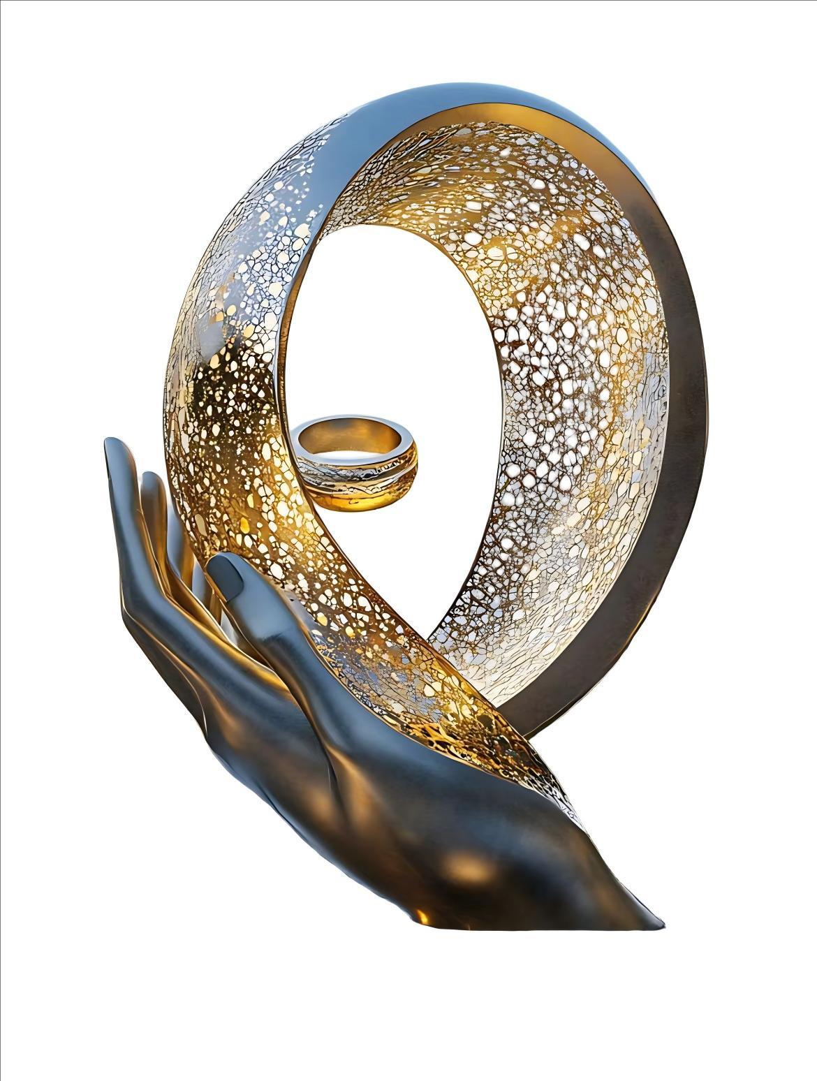 KS - 055 Modern Mirror Stainless Steel Hand of Destiny Hollow Lattice Sculpture - Kingstone Sculpture