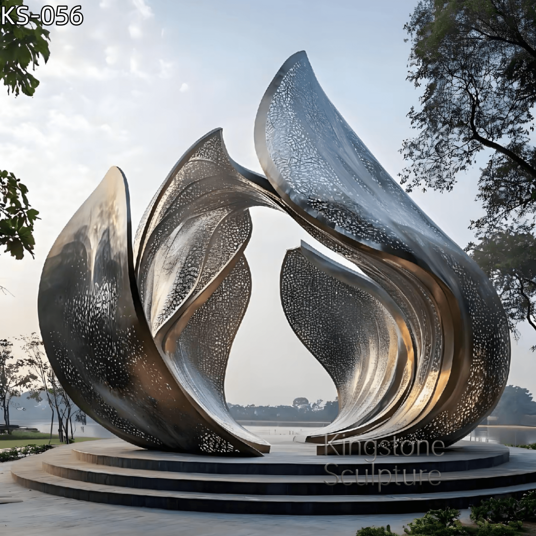 KS - 056 Modern Mirror Stainless Steel Hollow Lattice Bloom Sculpture - Kingstone Sculpture