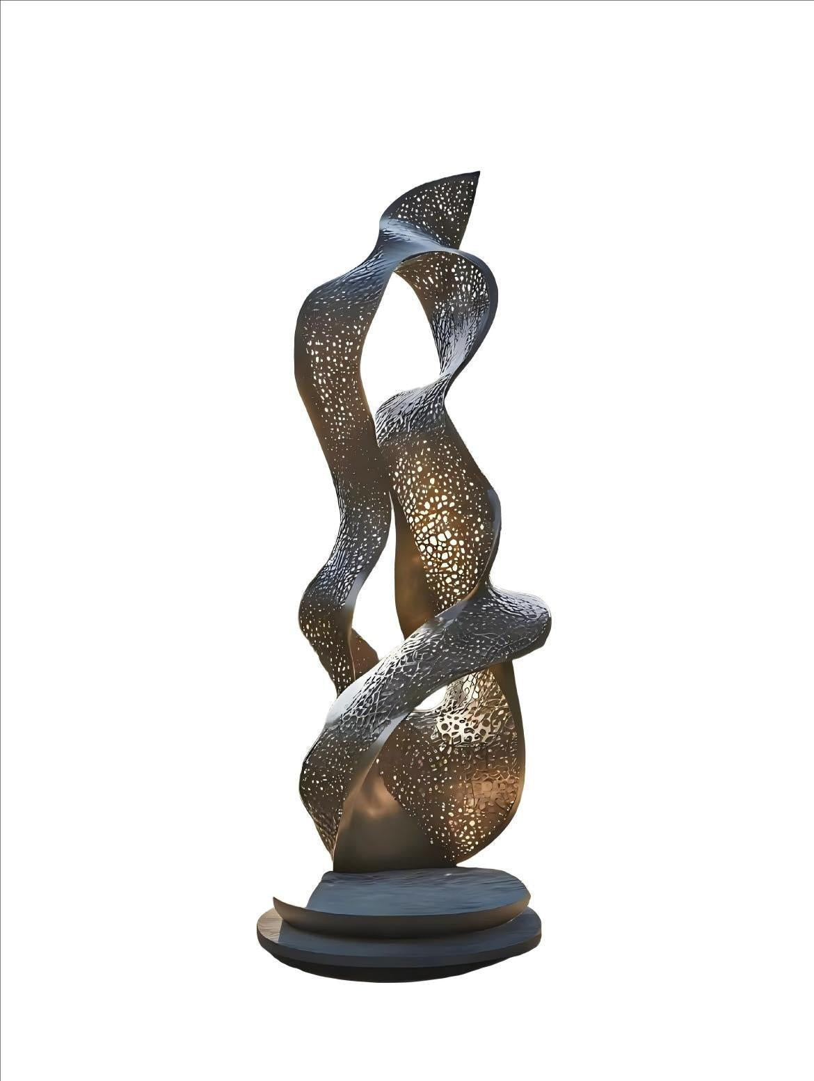 KS - 057 Modern Mirror Stainless Steel Abstract Hollow Lattice Flame Sculpture - Kingstone Sculpture