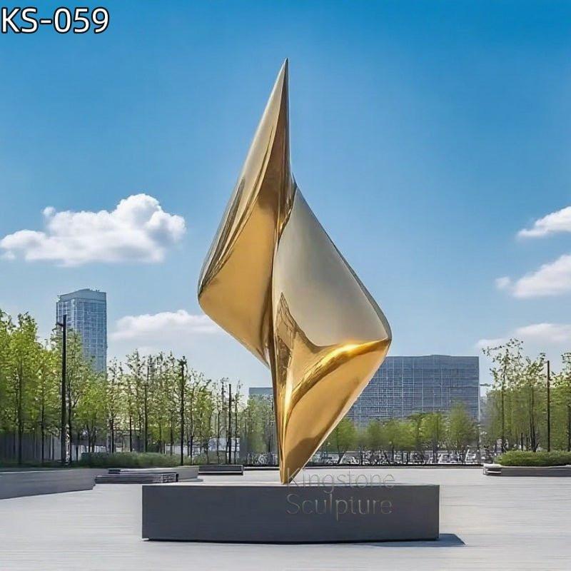 KS - 059 Modern Gold Mirror Stainless Steel Abstract Flame Sail Sculpture - Kingstone Sculpture
